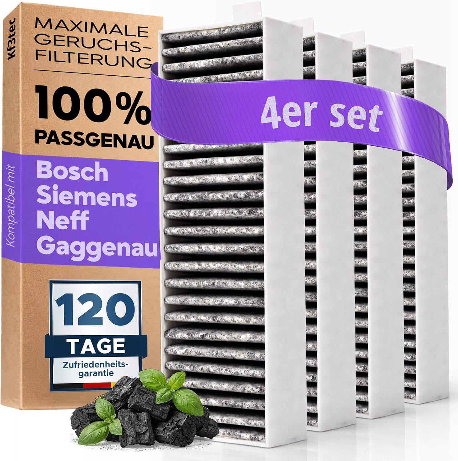 Kf3tec Aktivkohlefilter Dunstabzugshaube – passgenauer Ersatz im 4er-Pack für Siemens/Bosch/Neff/Gaggenau