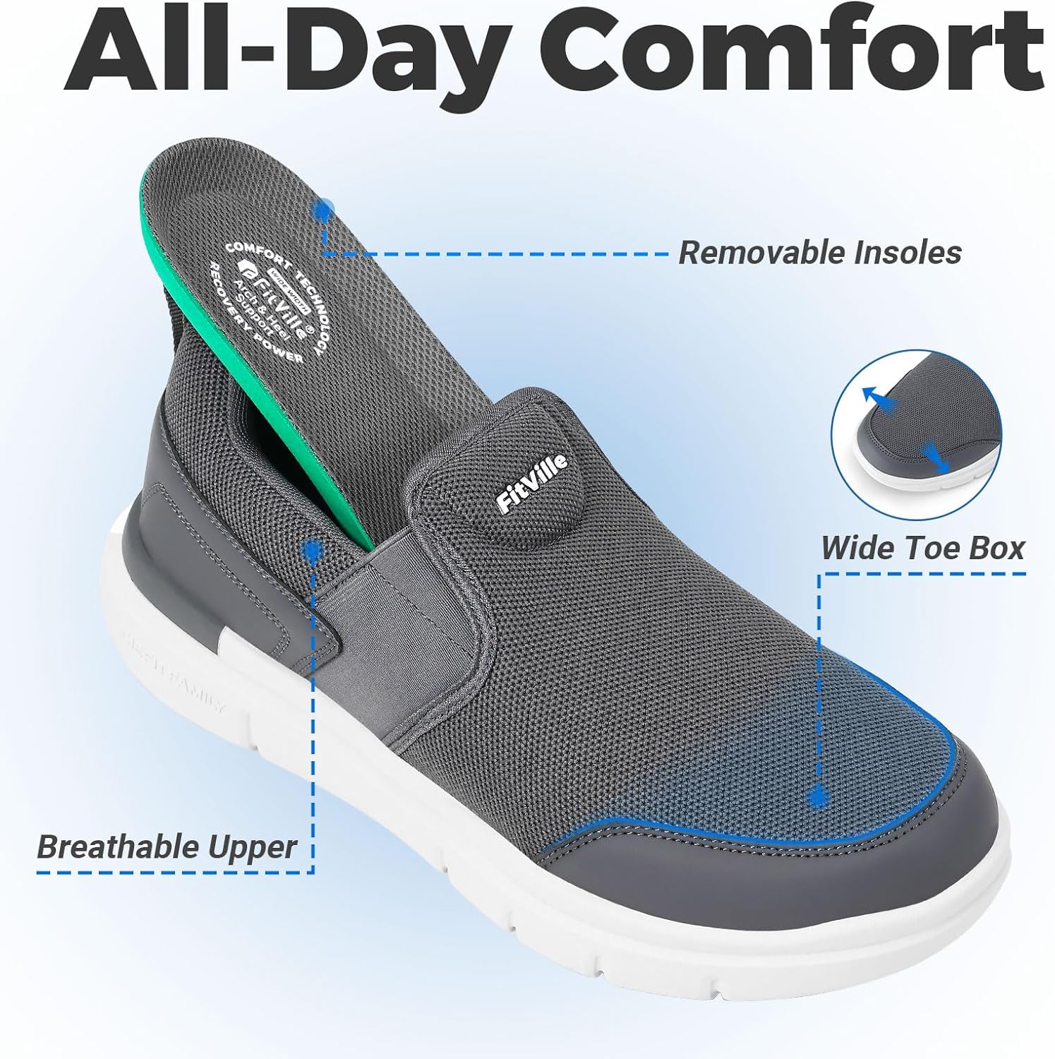 Thumbnail 5 de FitVille Slip On Sneaker Herren Extra Weite – bequeme, atmungsaktive Freizeitschuhe