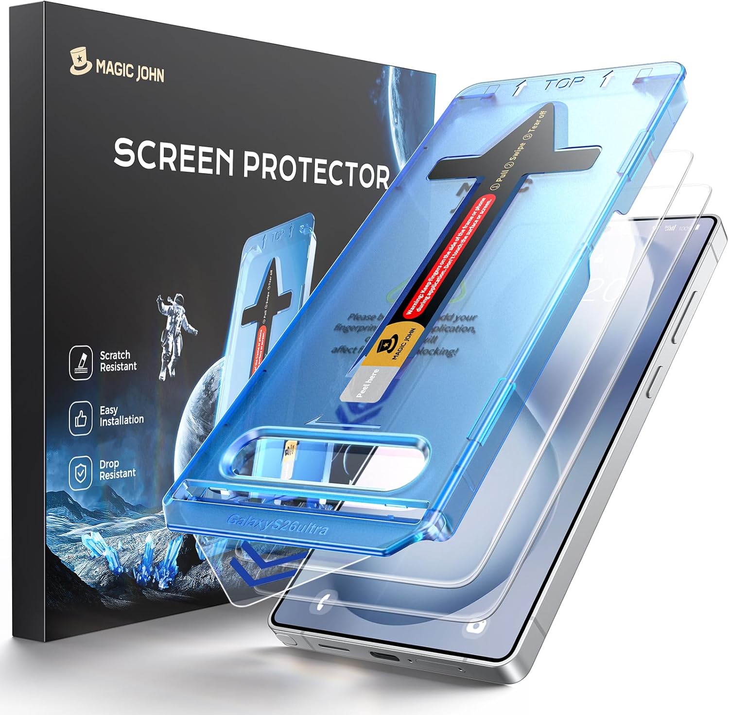 Detalle de MAGIC JOHN for Samsung Galaxy S26 Ultra Screen Protector (6.9-inch), 9H Tempered Glass, Fingerprint Unlock, 2-Pack