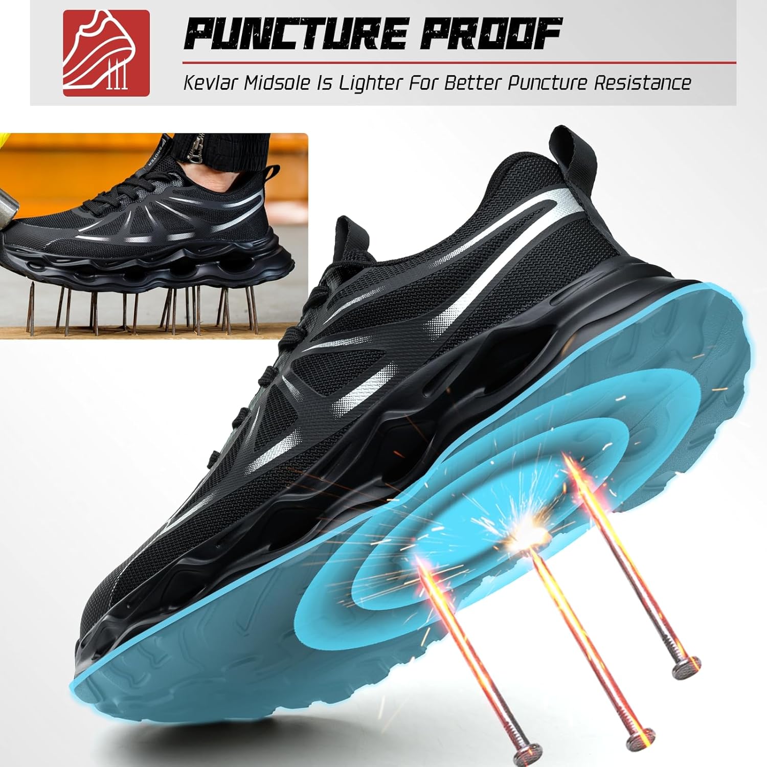 Detalle 2 de Steel Toe Cap Trainers Mens Womens Safety Trainers: Comfortable, Lightweight Work Shoes