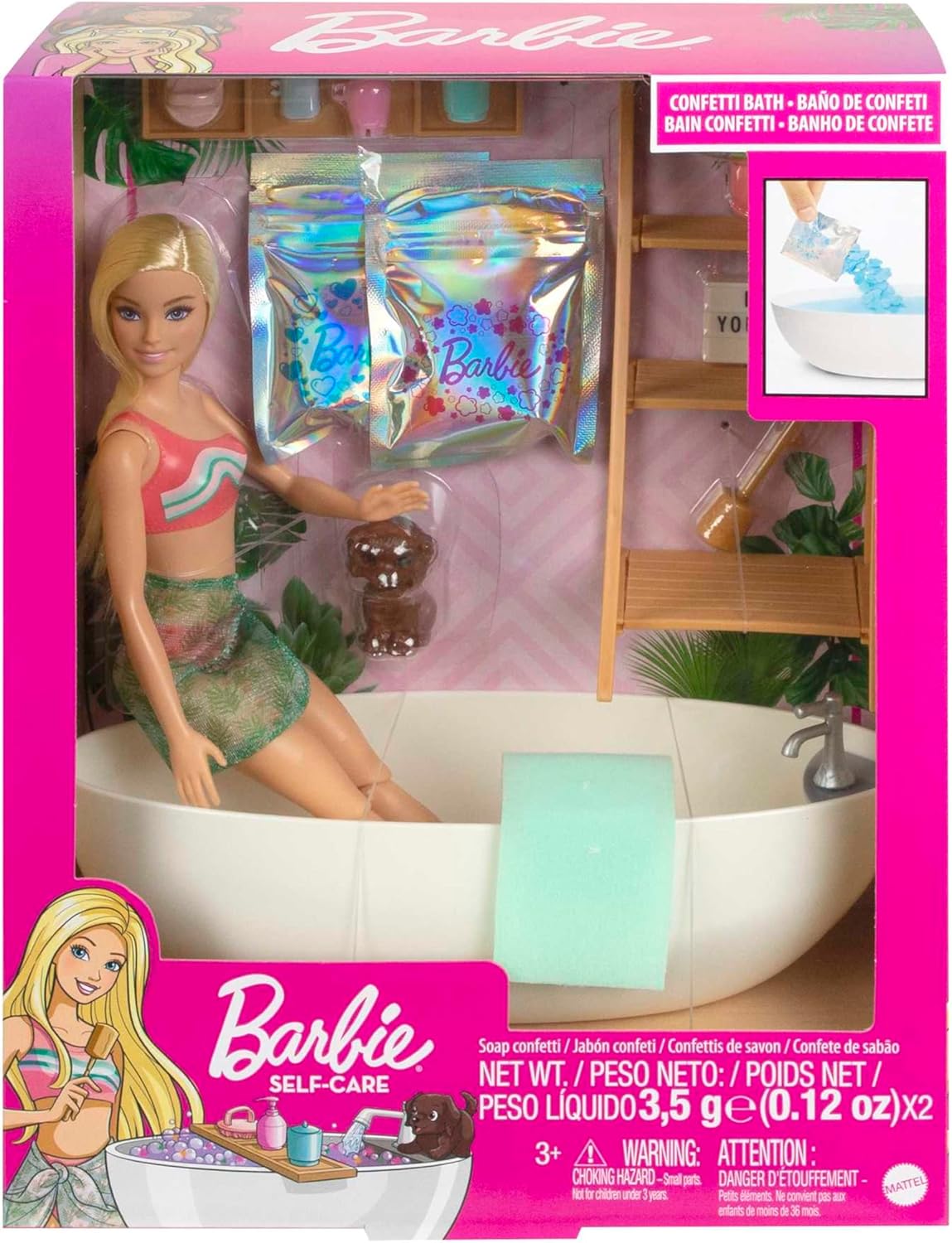 Thumbnail 5 de Barbie Coffret Bain Relaxant avec poupée Blonde – Baignoire, Chiot et Accessoires