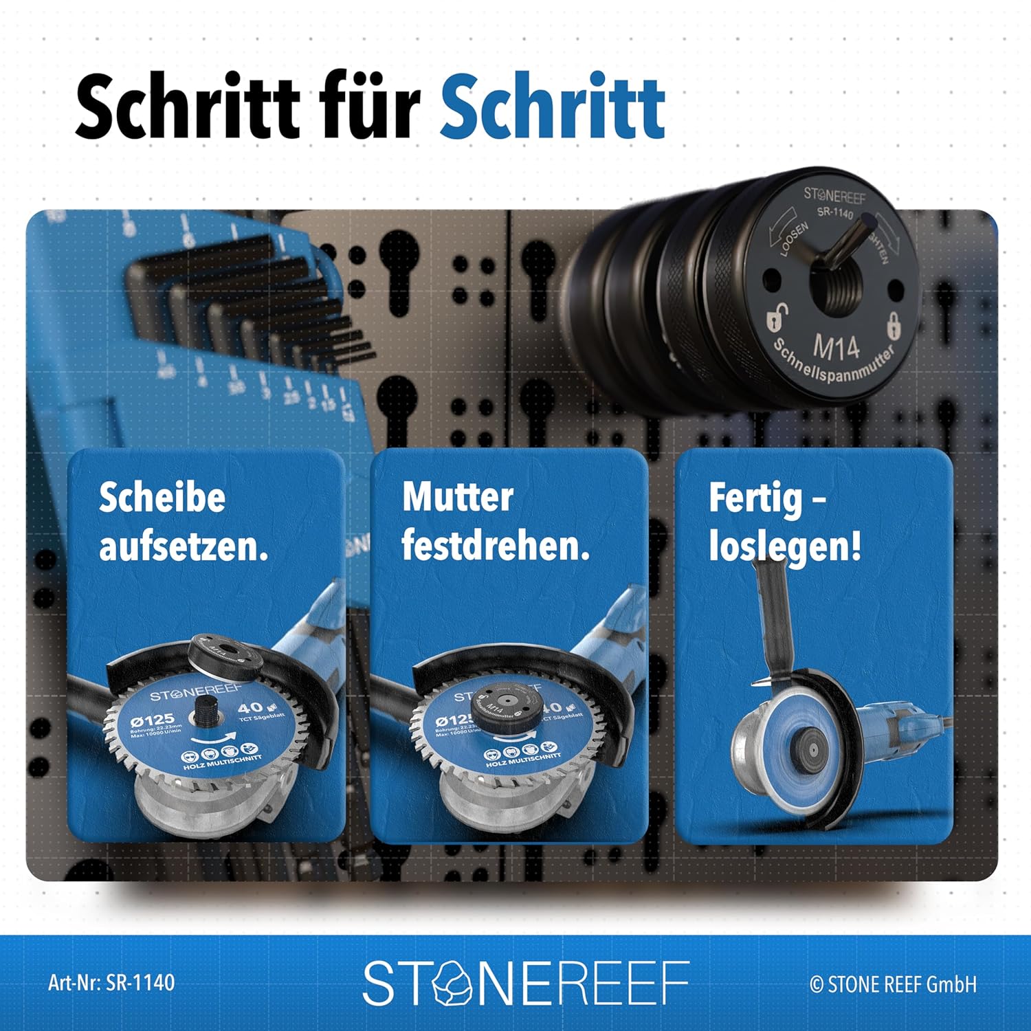 Thumbnail 2 de STONE REEF Schnellspannmutter M14 – werkzeugloser Scheibenwechsel für Winkelschleifer & Trennschleifer