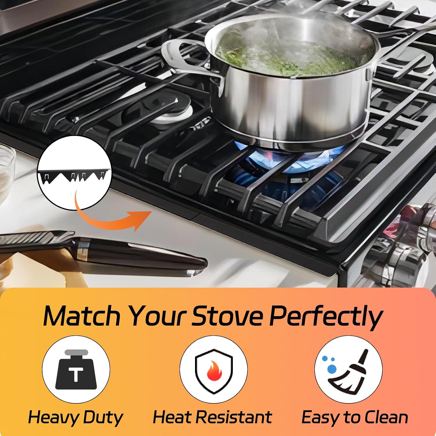 Detalle 2 de ACPULSE SGC-MAIN-01 Stainless Steel Stove Gap Covers, Adjustable 13.8–27.6 in, 2-Pack