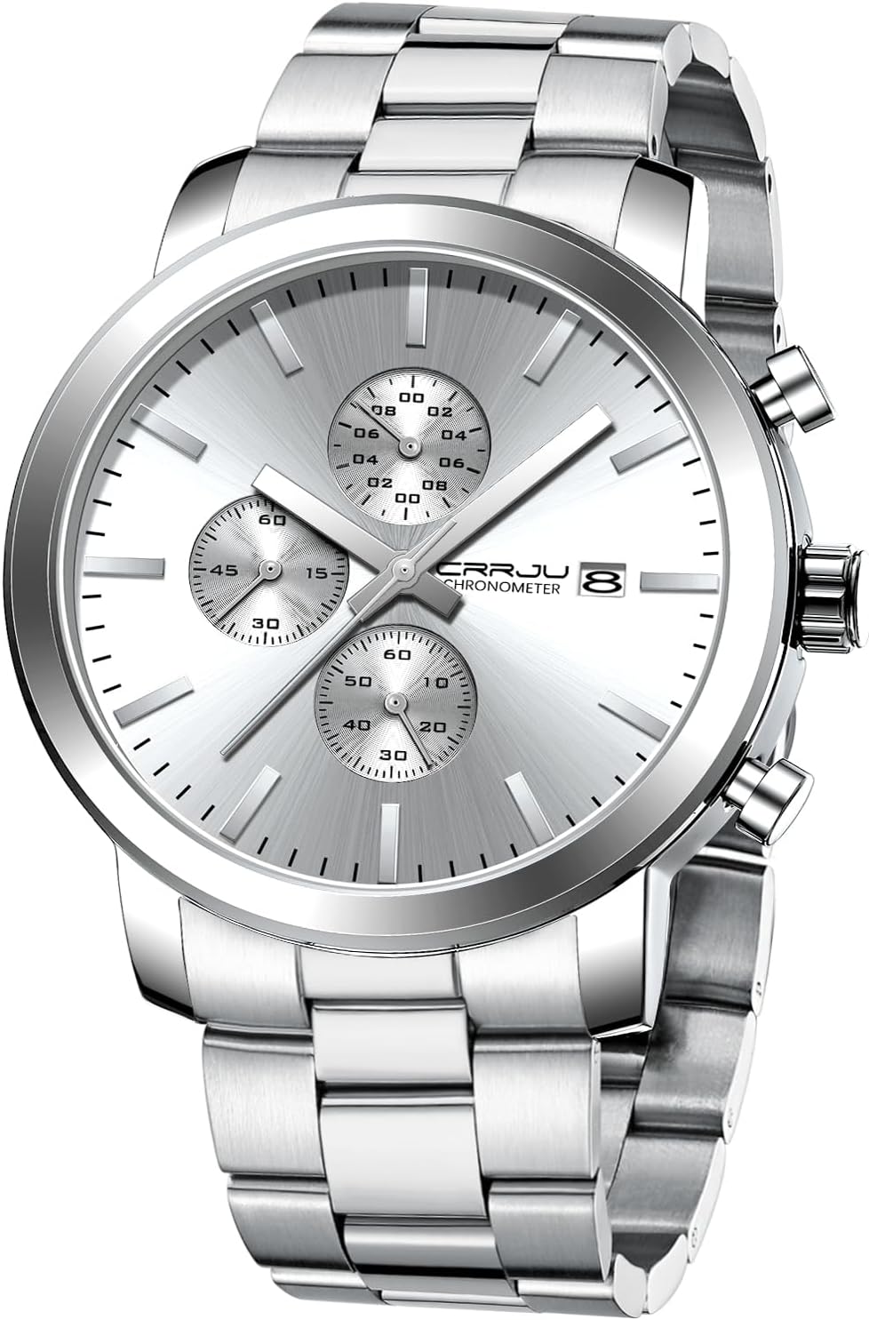 Detalle de CRRJU Herren Chronograph Uhr aus Edelstahl – Datum, Stoppuhr, 30 m Wasserfest