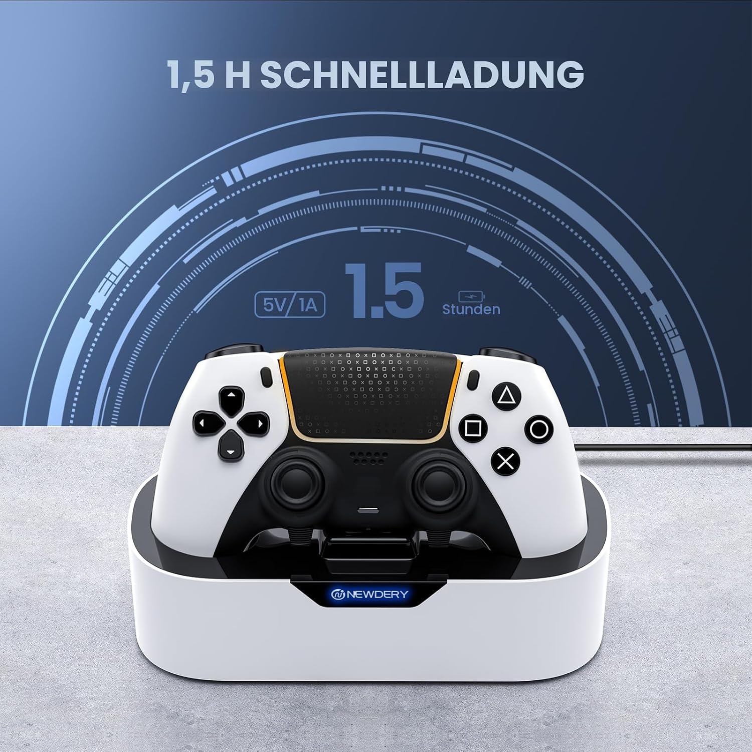 Detalle 2 de NEWDERY PS5 Controller Ladestation 1,5 h
