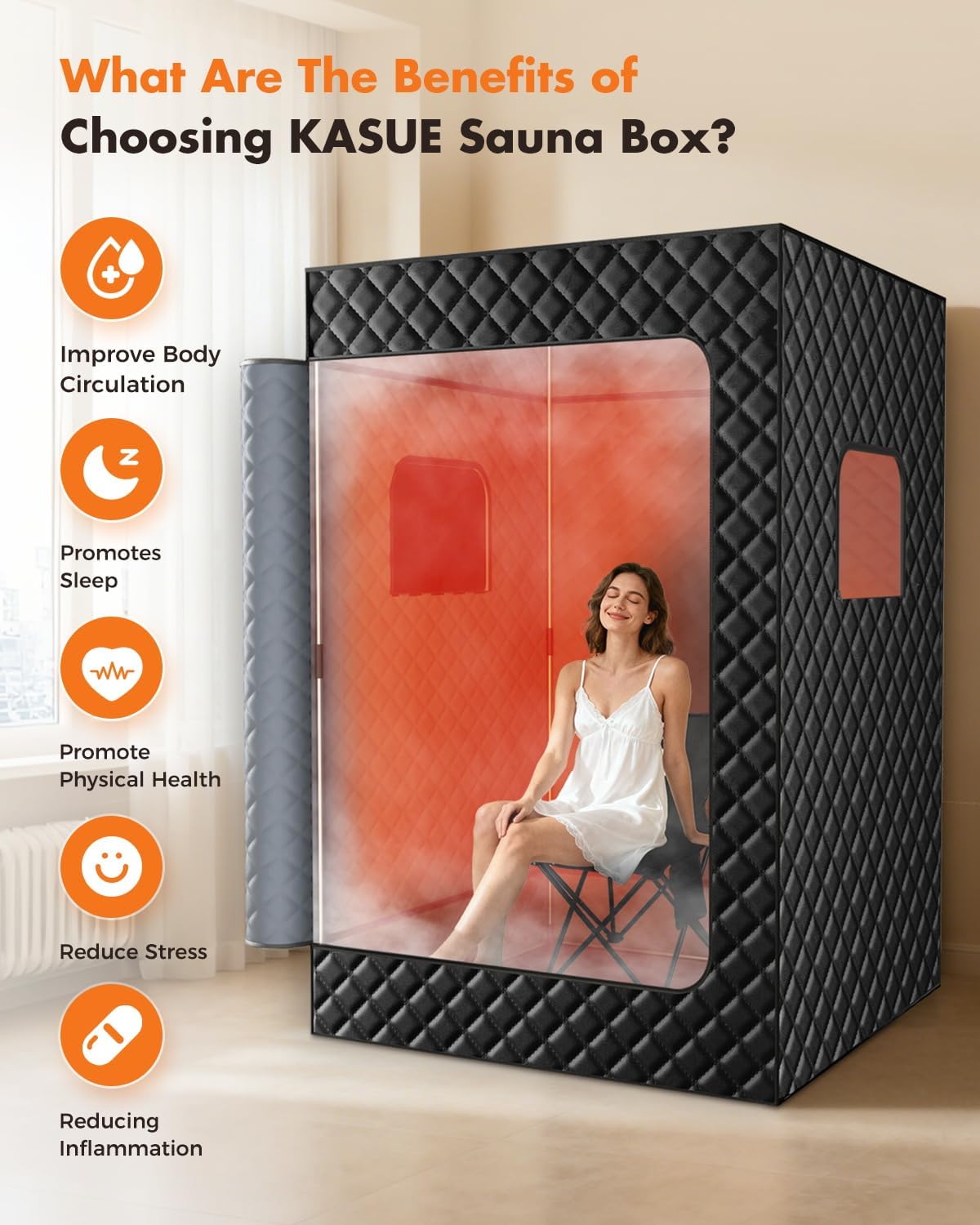 Thumbnail 6 de KASUE 2-Person Portable Steam Sauna Tent with Dual Steamers and Folding Chairs