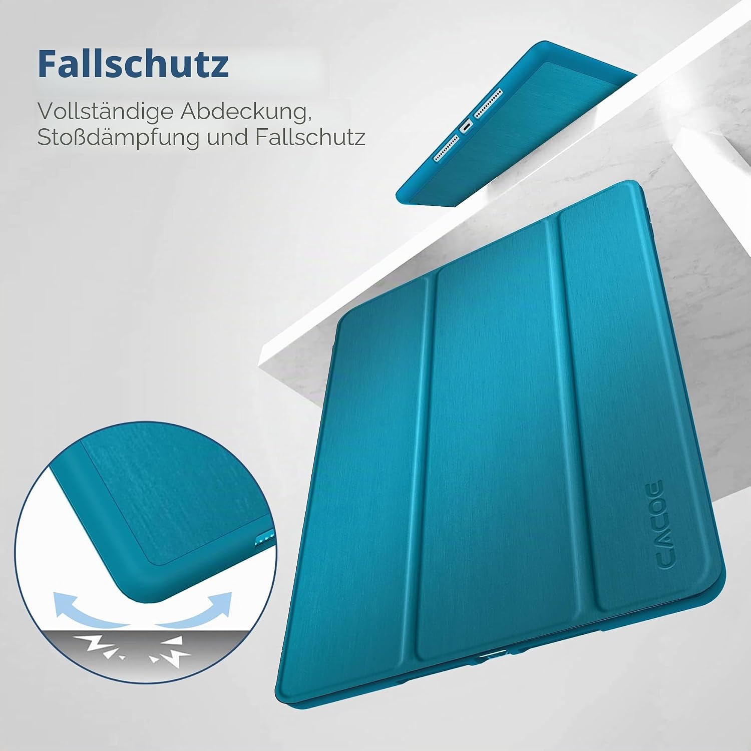 Detalle de CACOE Hülle für iPad 9./8./7. Generation 10.2 Zoll – Ultradünn, Stifthalter und Pfauenblau