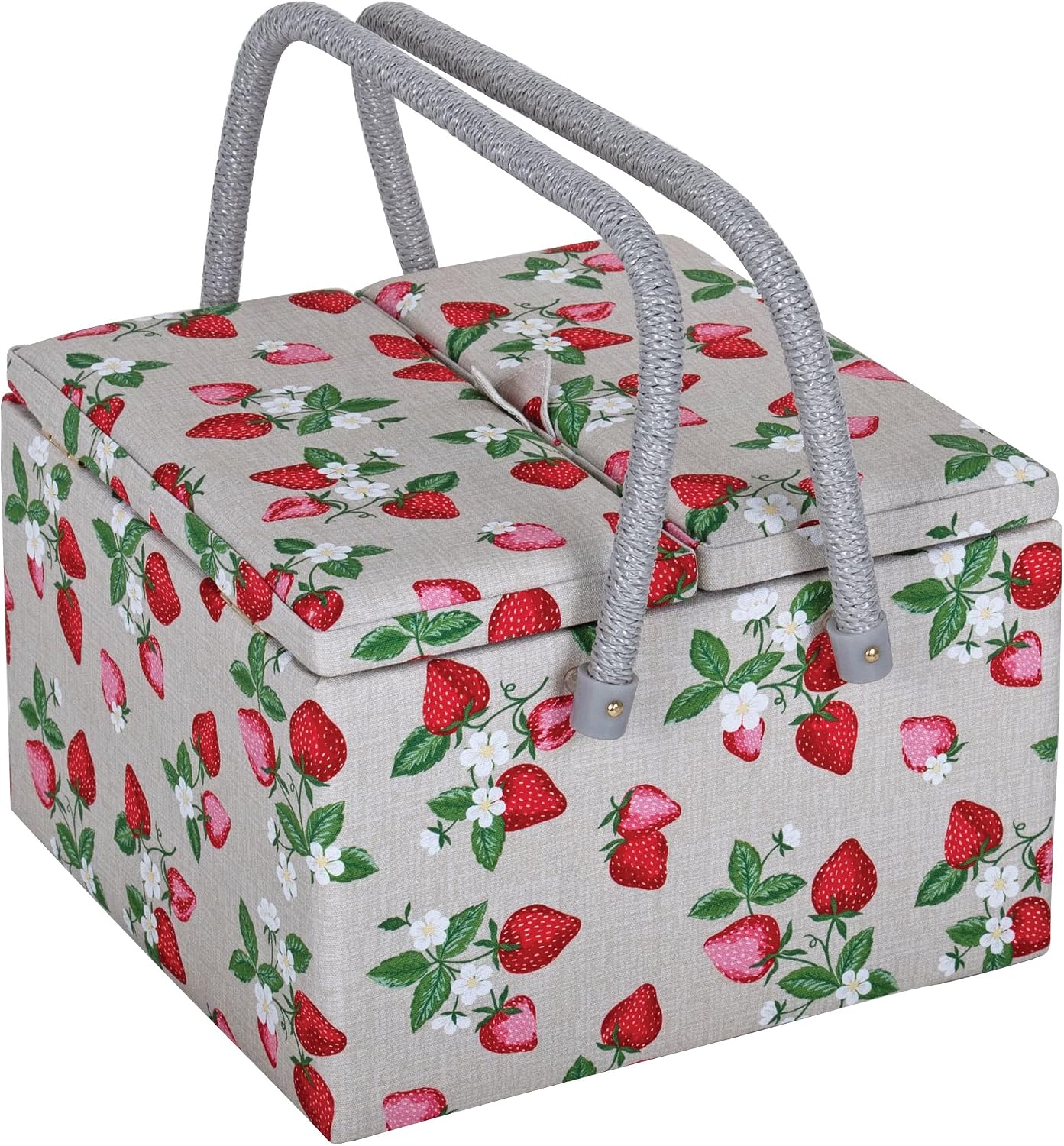 Detalle de Hobby Gift duże pudełko na przybory do szycia, tacka i wzór truskawek