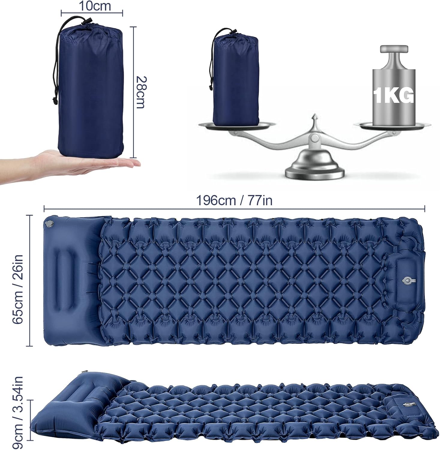 Detalle de NexusNurture Camping Mat: 9cm Inflating Sleeping Pad with Built‑in Pillow
