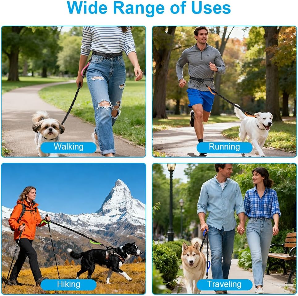 Thumbnail 6 de OFFCUP Hands Free Dog Lead with Pouch (Dark Blue) – Adjustable Waist Belt, Dual Handles and Reflective Stitching