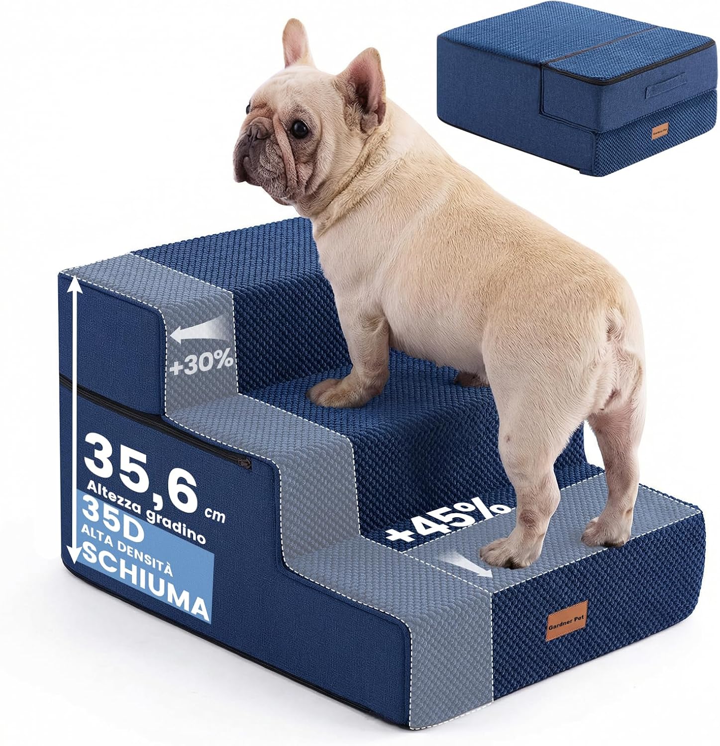 Thumbnail 6 de Gardner Pet Scala per Cani Piccola taglia a 3 gradini in schiuma 35D, rivestimento impermeabile e antiscivolo – Grigio