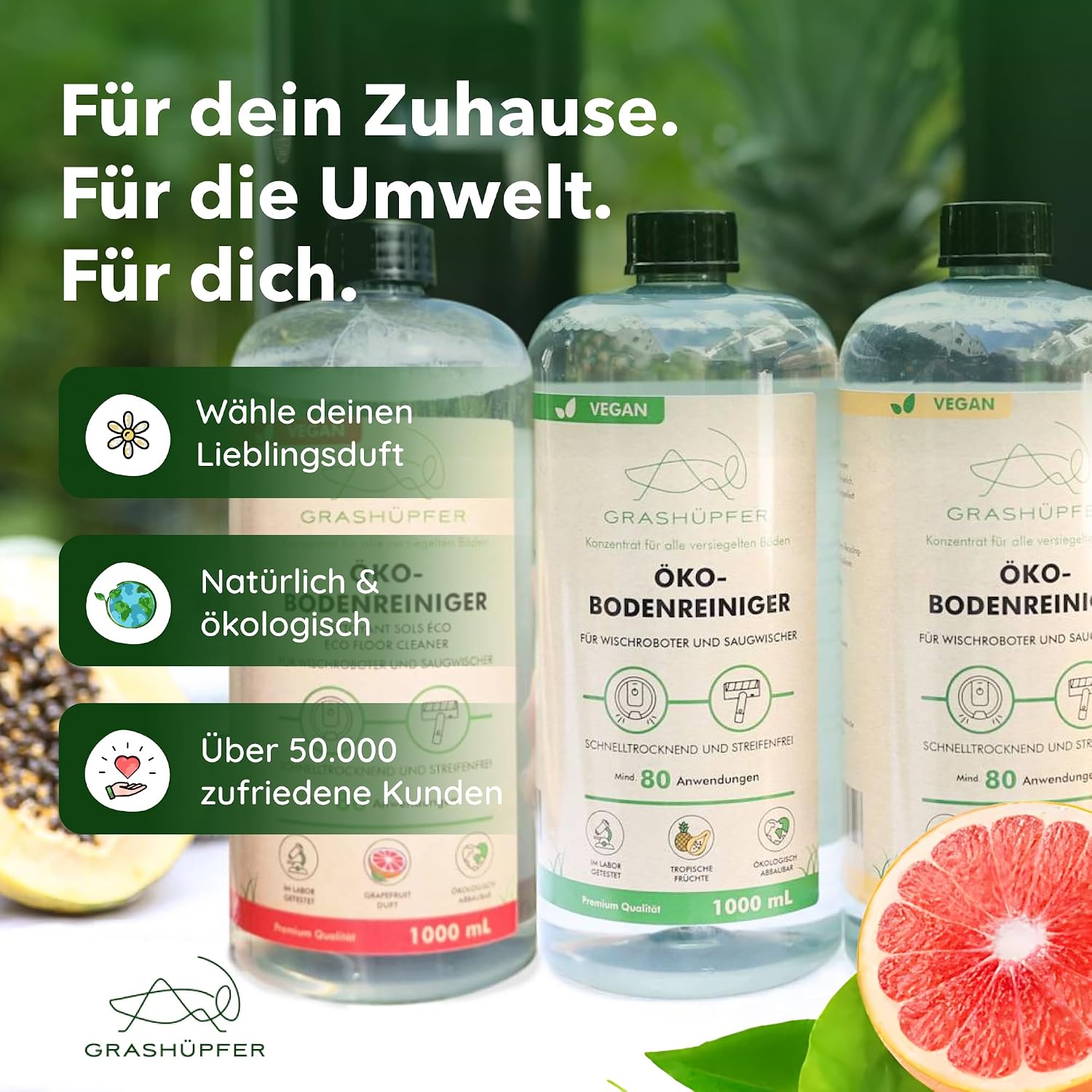 Detalle 2 de GRASHÜPFER® Öko Bodenreiniger für Wischroboter 3 x 1000 ml