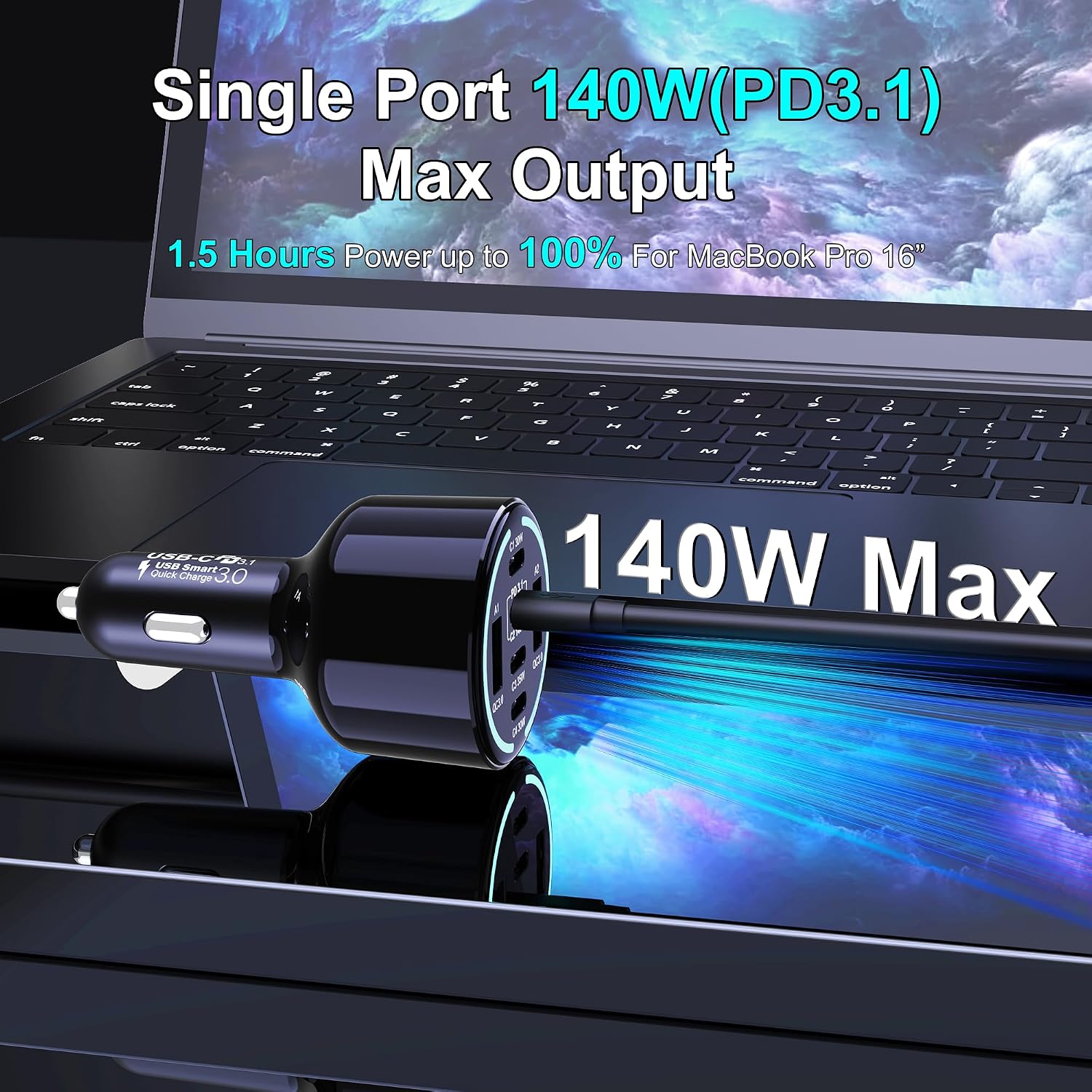 Detalle 2 de chipofy CHIPOFY 300W USB-C car charger 6 ports