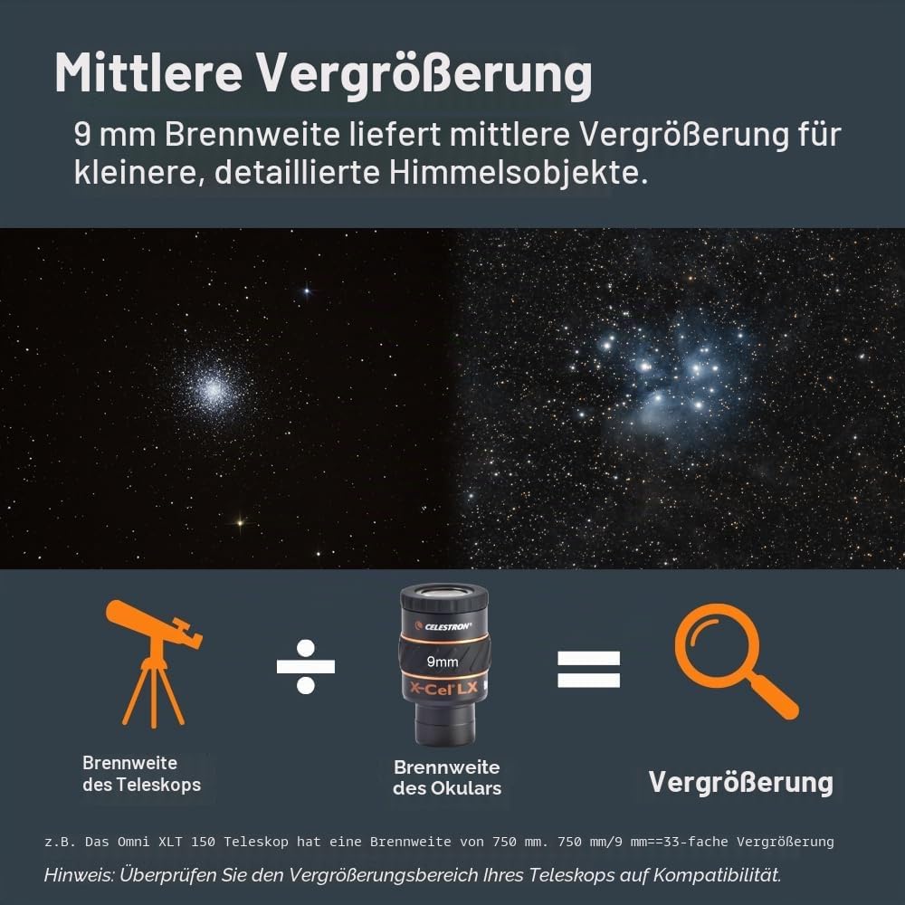 Detalle 2 de Celestron 93423 X-CEL LX Serie – 1,25 Zoll Okular 9 mm (Schwarz)