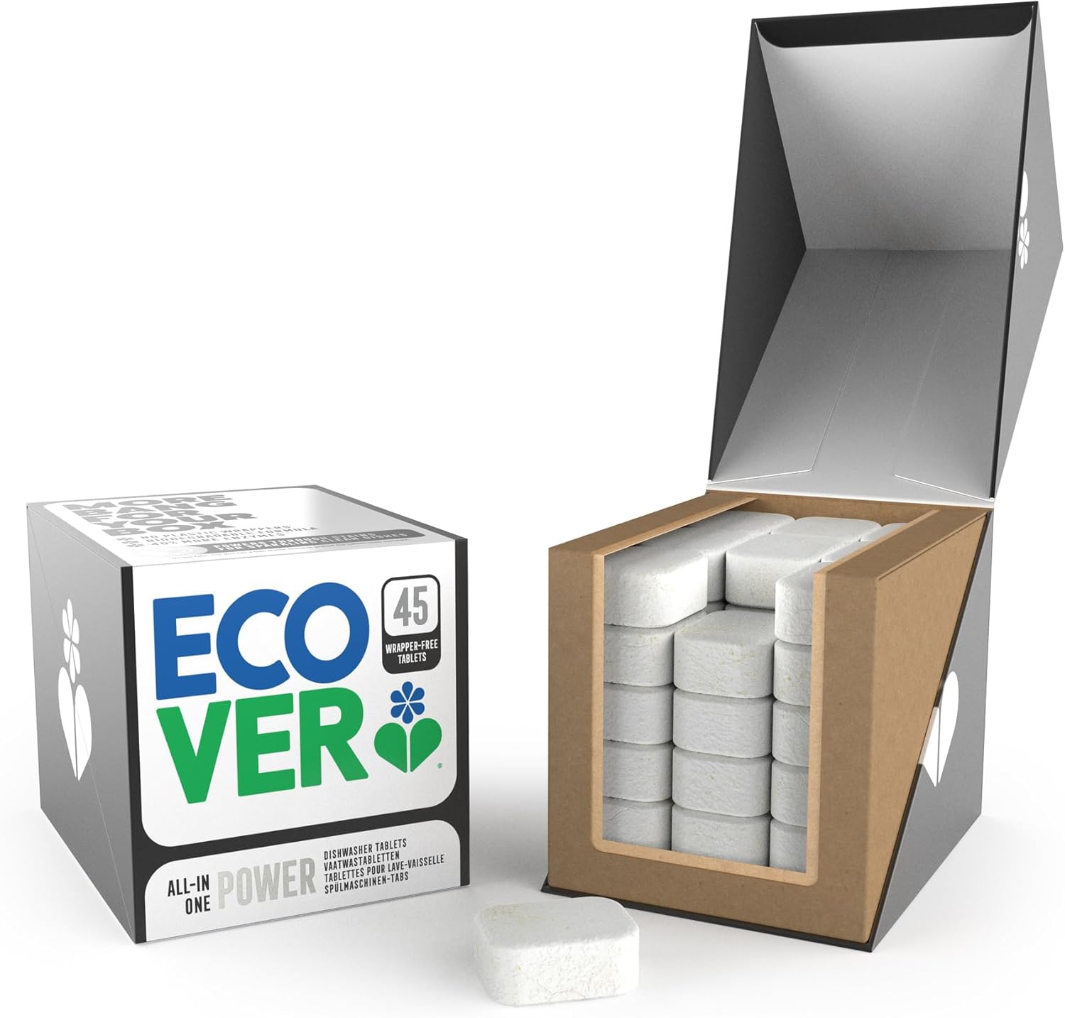Ecover Spülmaschinentabs Power – All-in-One mit Geschirrspülsalz und Klarspüler, 45 Tabs, Mandarinen- und Zitronengrasduft