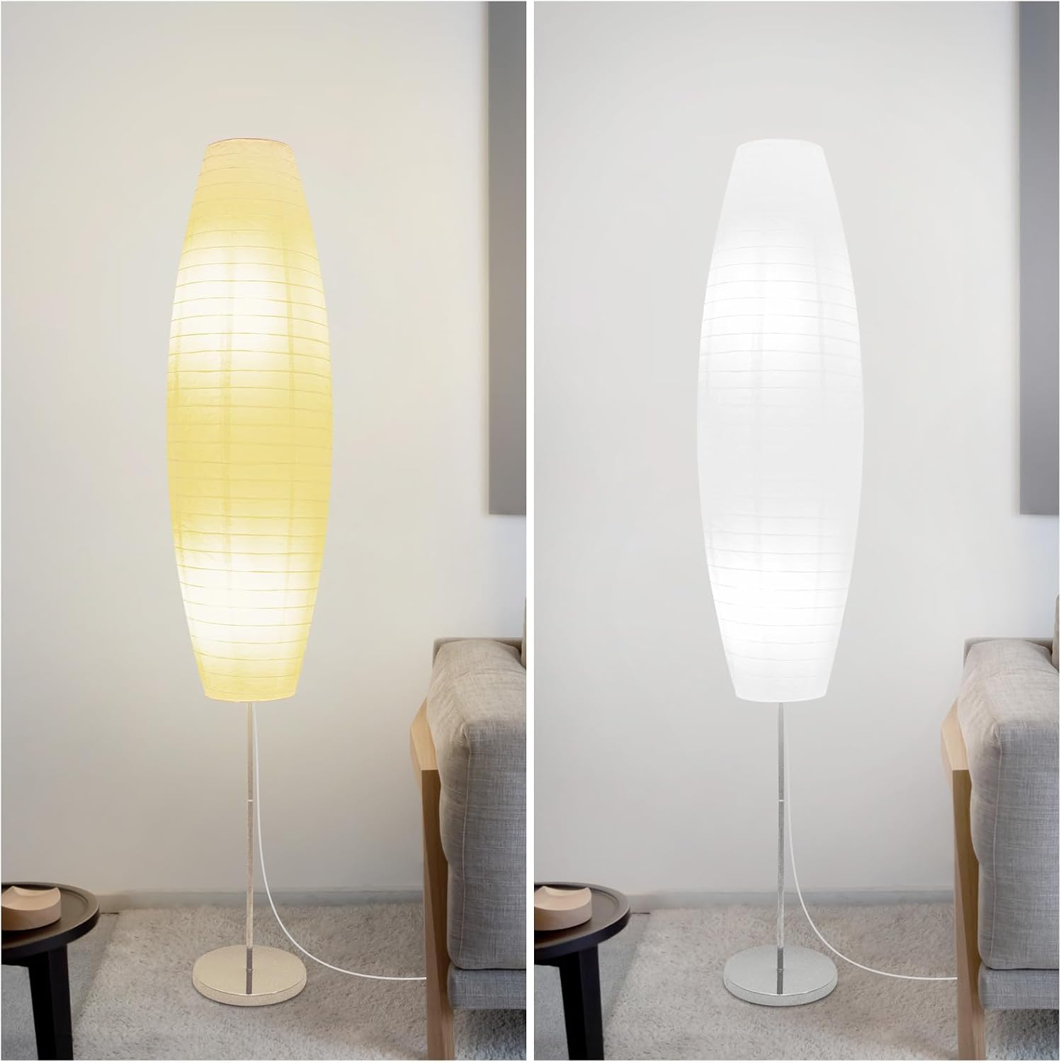 Detalle de Lianheng Paper Floor Lamp, Rice Paper Oval Lamp – Beige