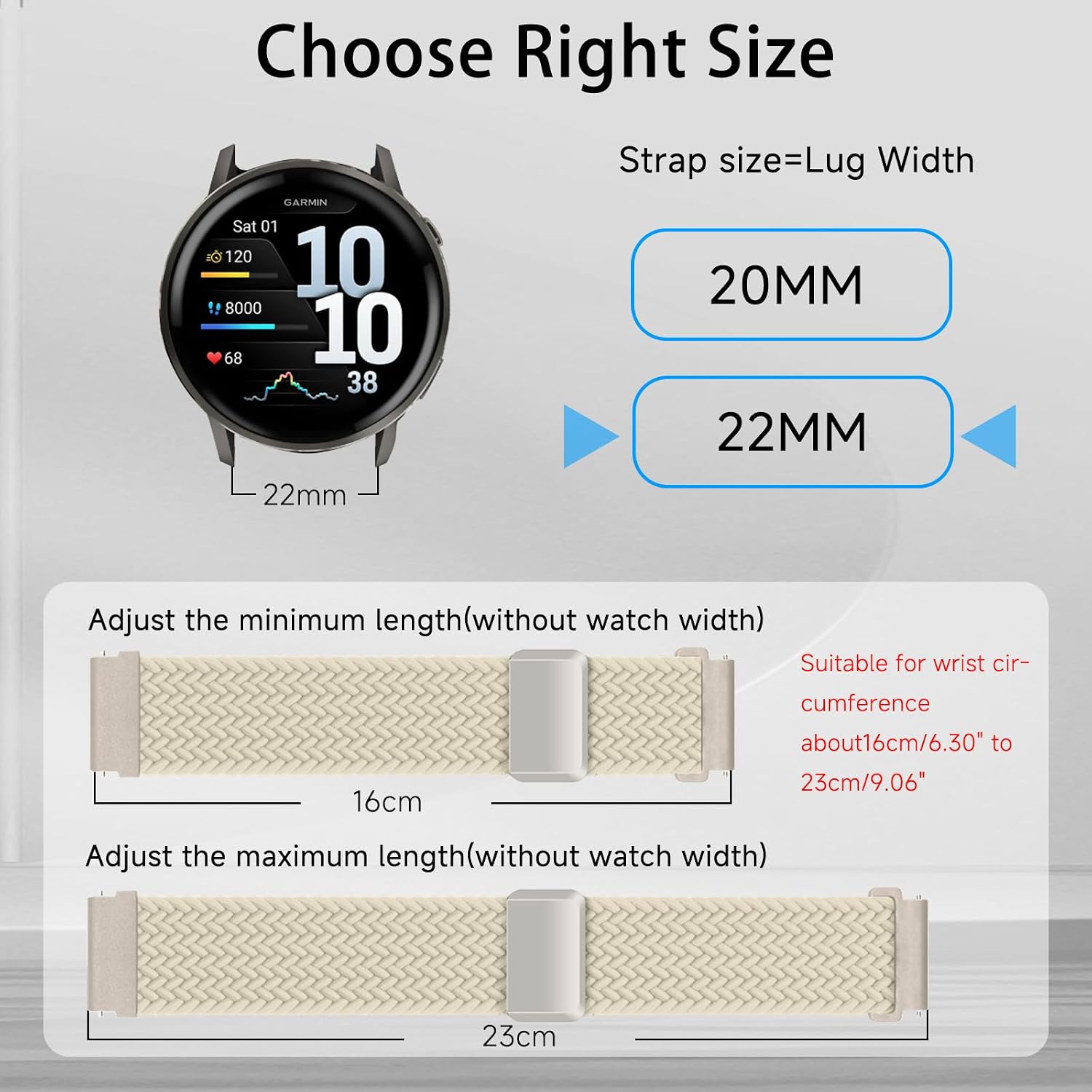 Detalle de CiimWaa Armband 22mm / 20mm Elastisch mit Magnetverschluss – Nylon, Schnellverschluss, kompatibel mit Huawei, Amazfit, Garmin, Xiaomi
