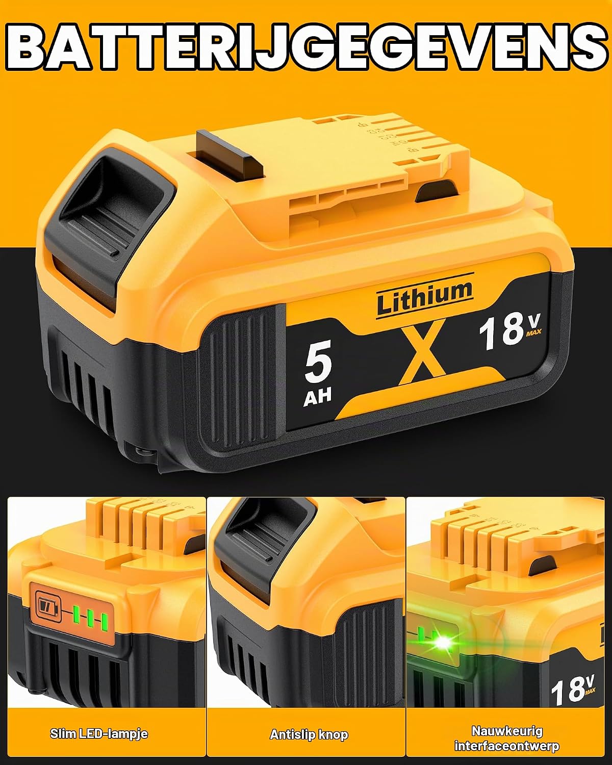 Detalle de Hamvolty DCB184 vervangingsaccu 18 V, 5,0 Ah, set van 2 met ledindicator