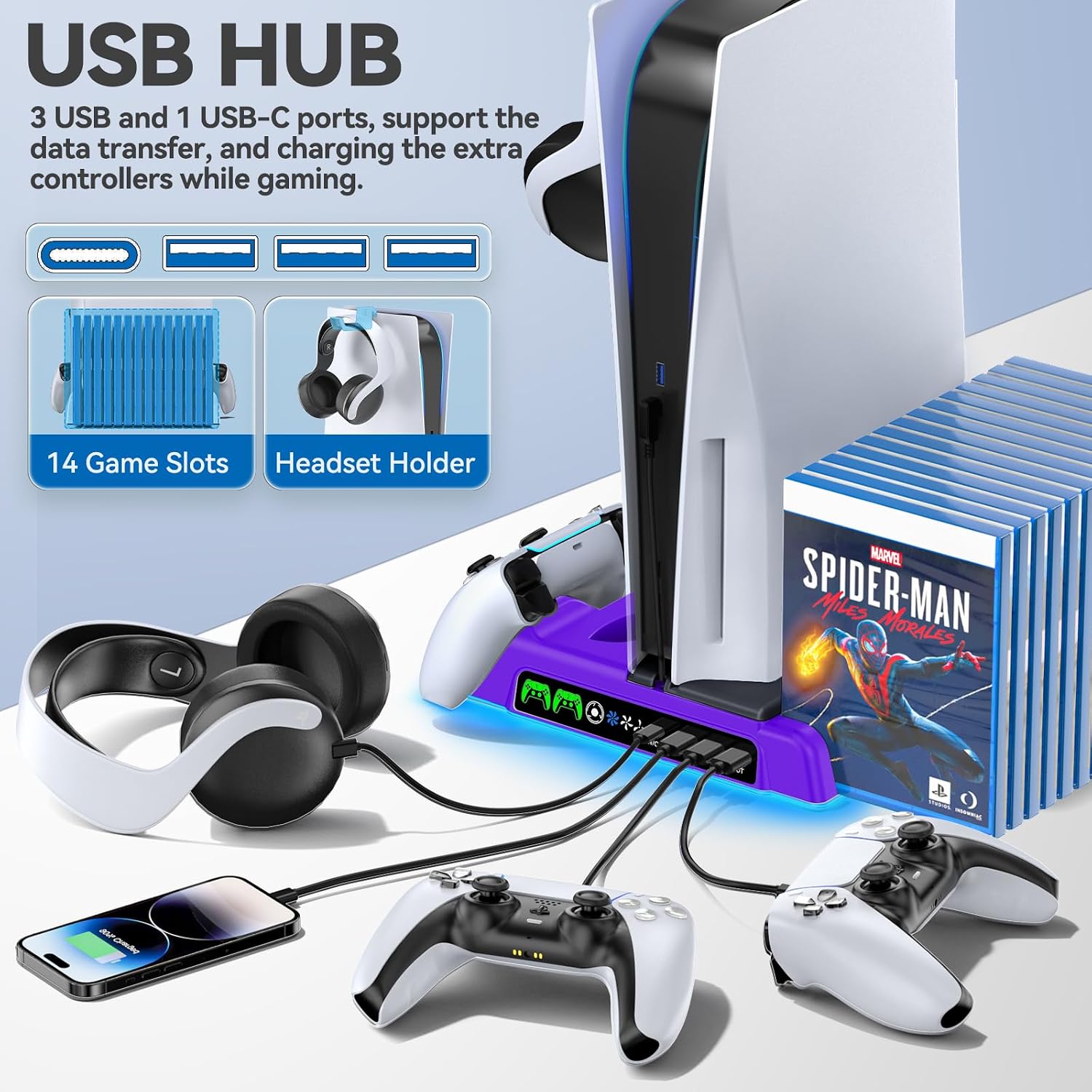 Detalle 1 de OIVO VG-P5329XPU-PRO PS5 Stand with 3-Speed Fan, Dual Charging and Game Storage