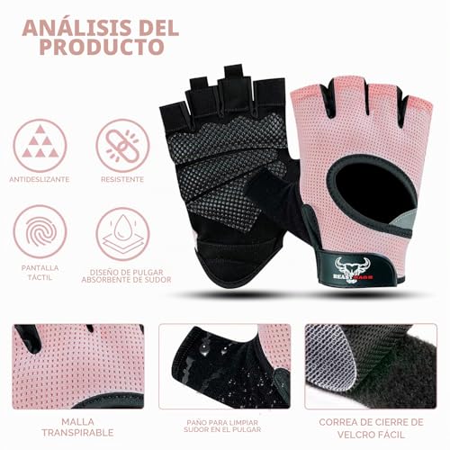 Detalle de BEAST RAGE Guantes de Fitness para levantamiento de pesas – M, Rosa