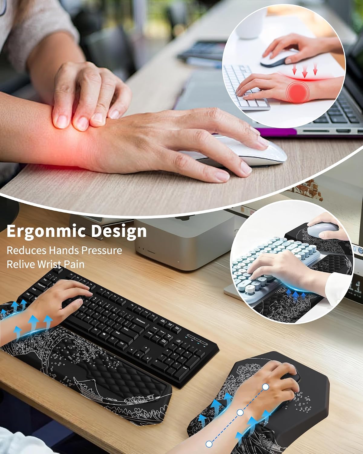 Detalle 2 de Ergonomic Mouse Pad with Wrist Rest, Memory Foam