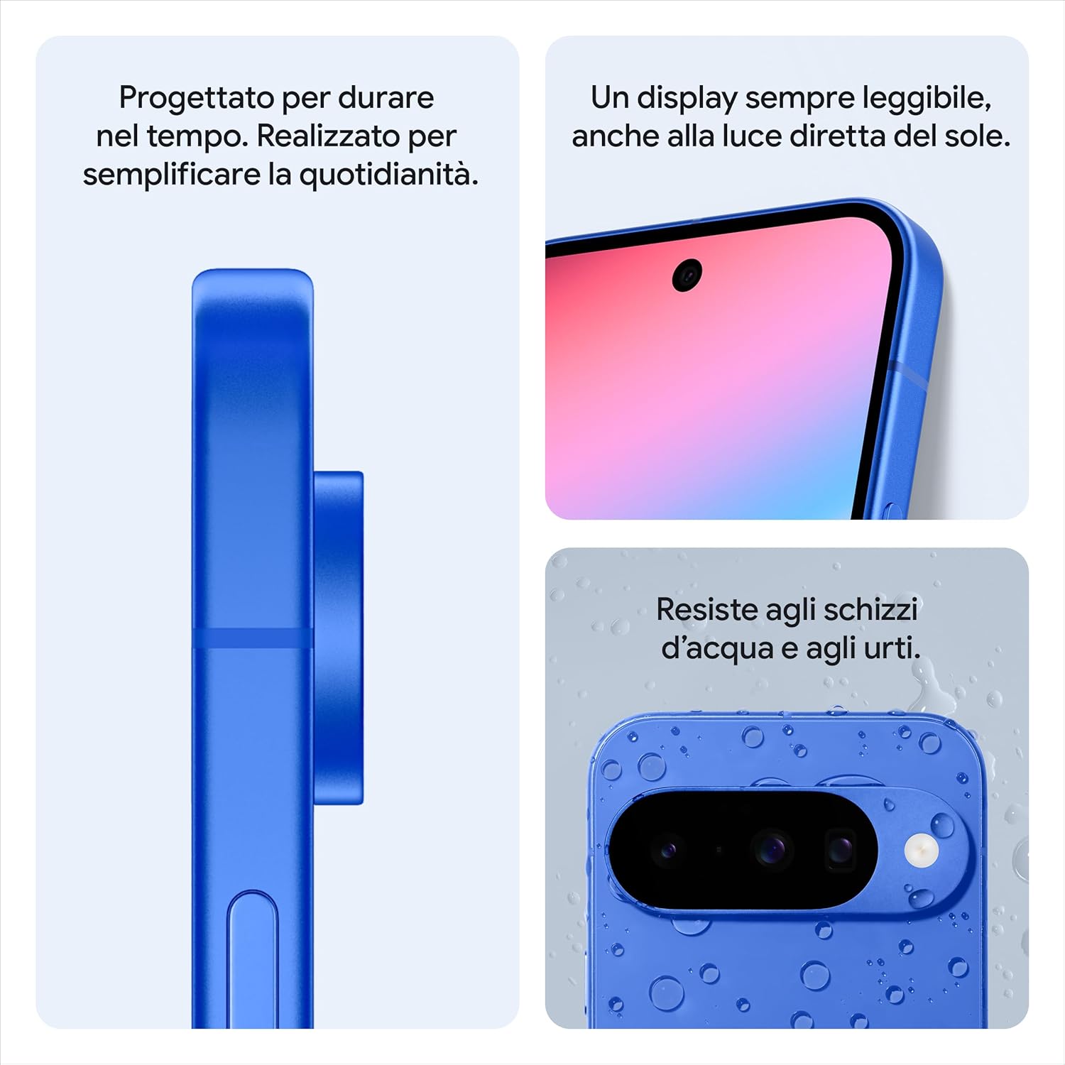 Detalle de Google Pixel 10 blu indaco (128GB) con Gemini e tripla fotocamera posteriore