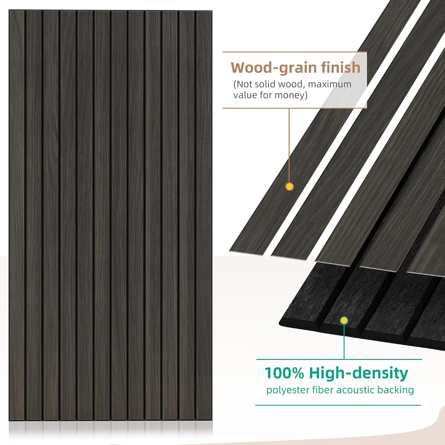 Detalle de AUTORIFIC Rustic Walnut Acoustic Panels, 10-Pack, 47.2 x 23.6 in