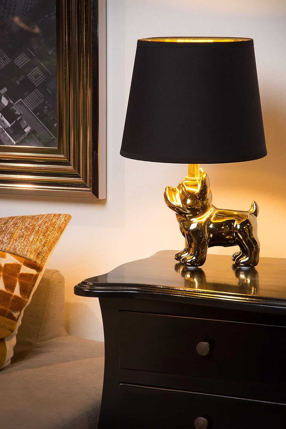 Detalle 2 de Lucide Extravaganza Sir Winston – lampa stołowa E14, porcelanowa, złoto-czarna