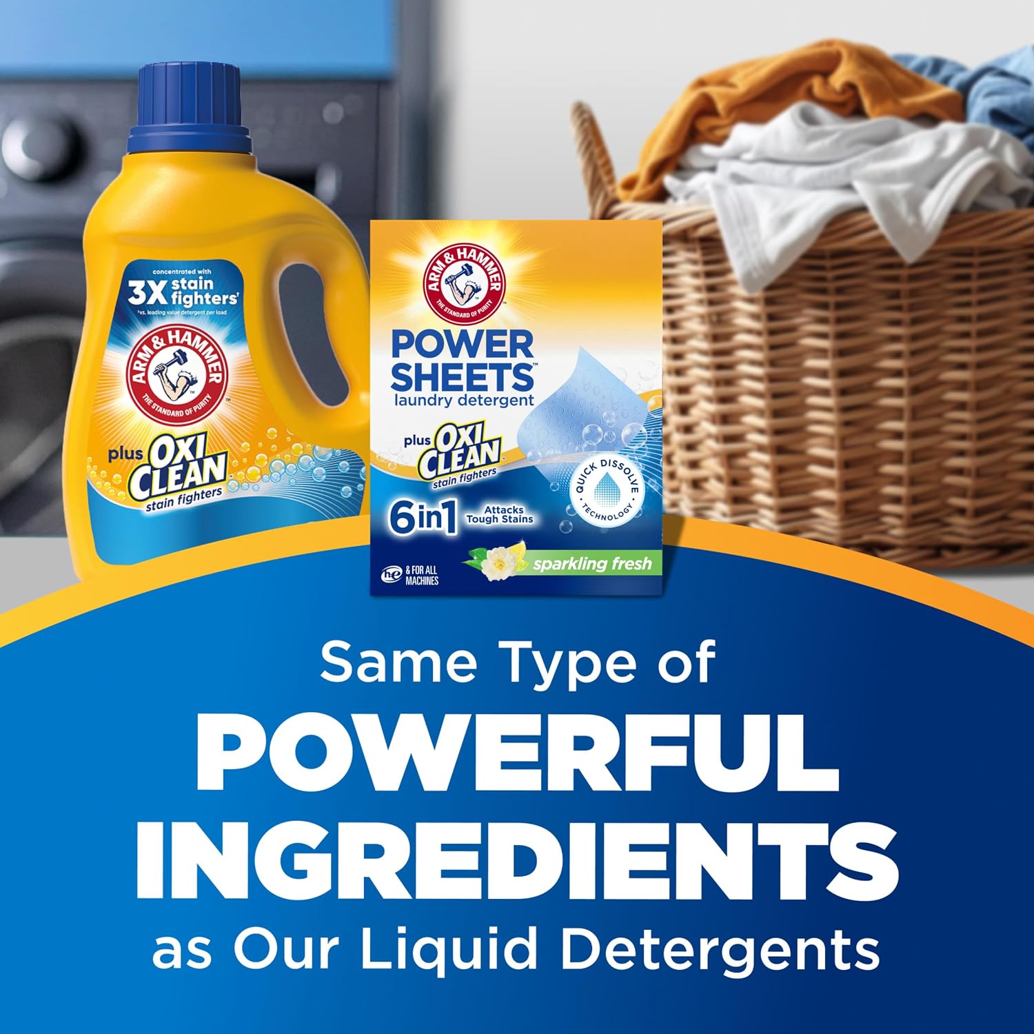 Detalle 1 de ARM & HAMMER Power Sheets Laundry Detergent Plus OxiClean, 42 Count