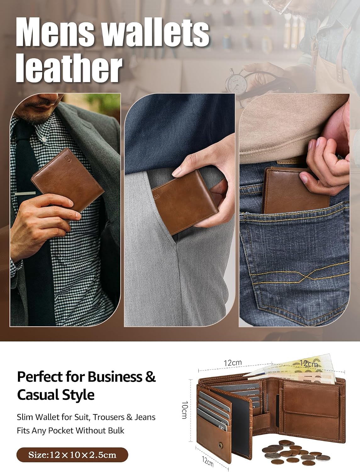 Thumbnail 4 de GSG SINCE 1998 Mens Cowhide Leather Wallet 17-card 👛