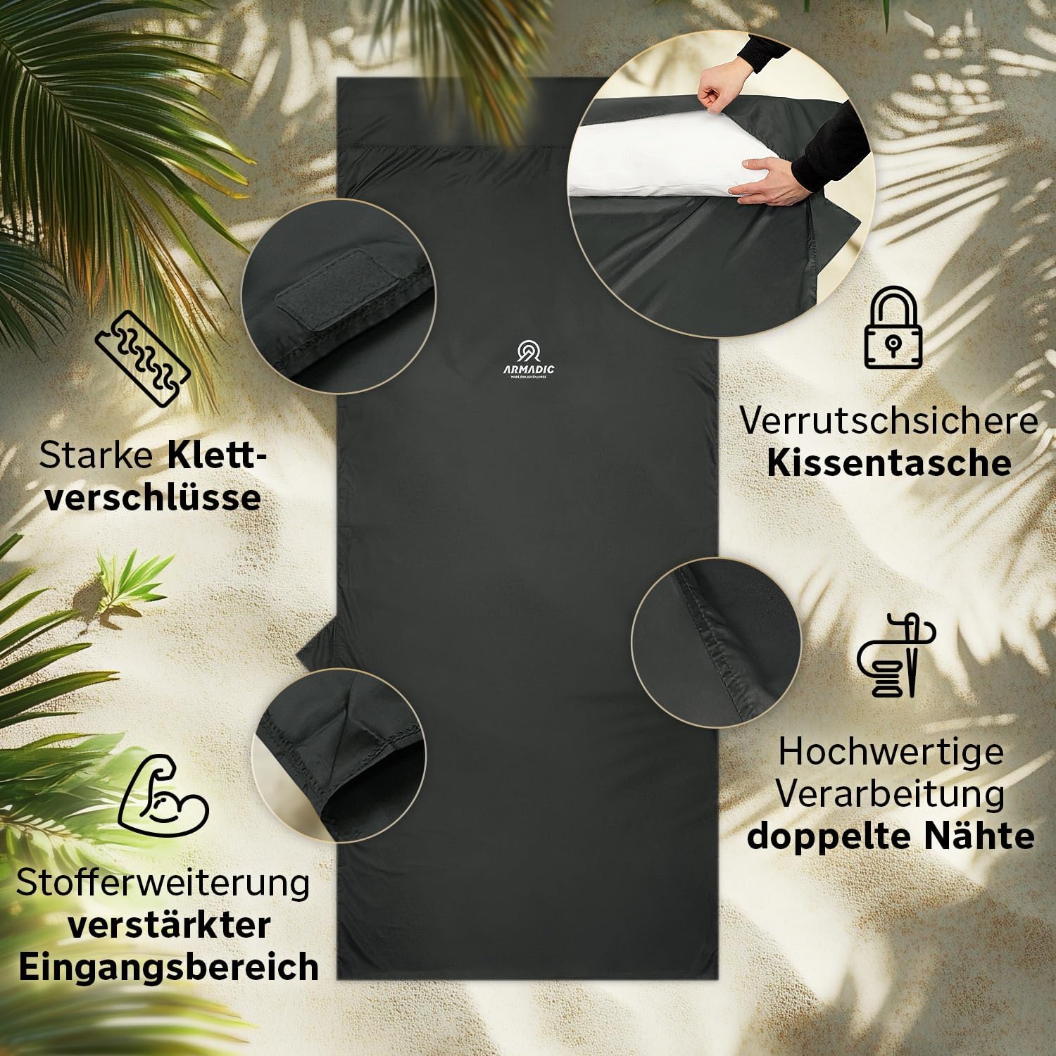 Detalle de Armadic Hüttenschlafsack aus Mikrofaser oder Bio-Baumwolle – Ultra leicht, klein und dünn