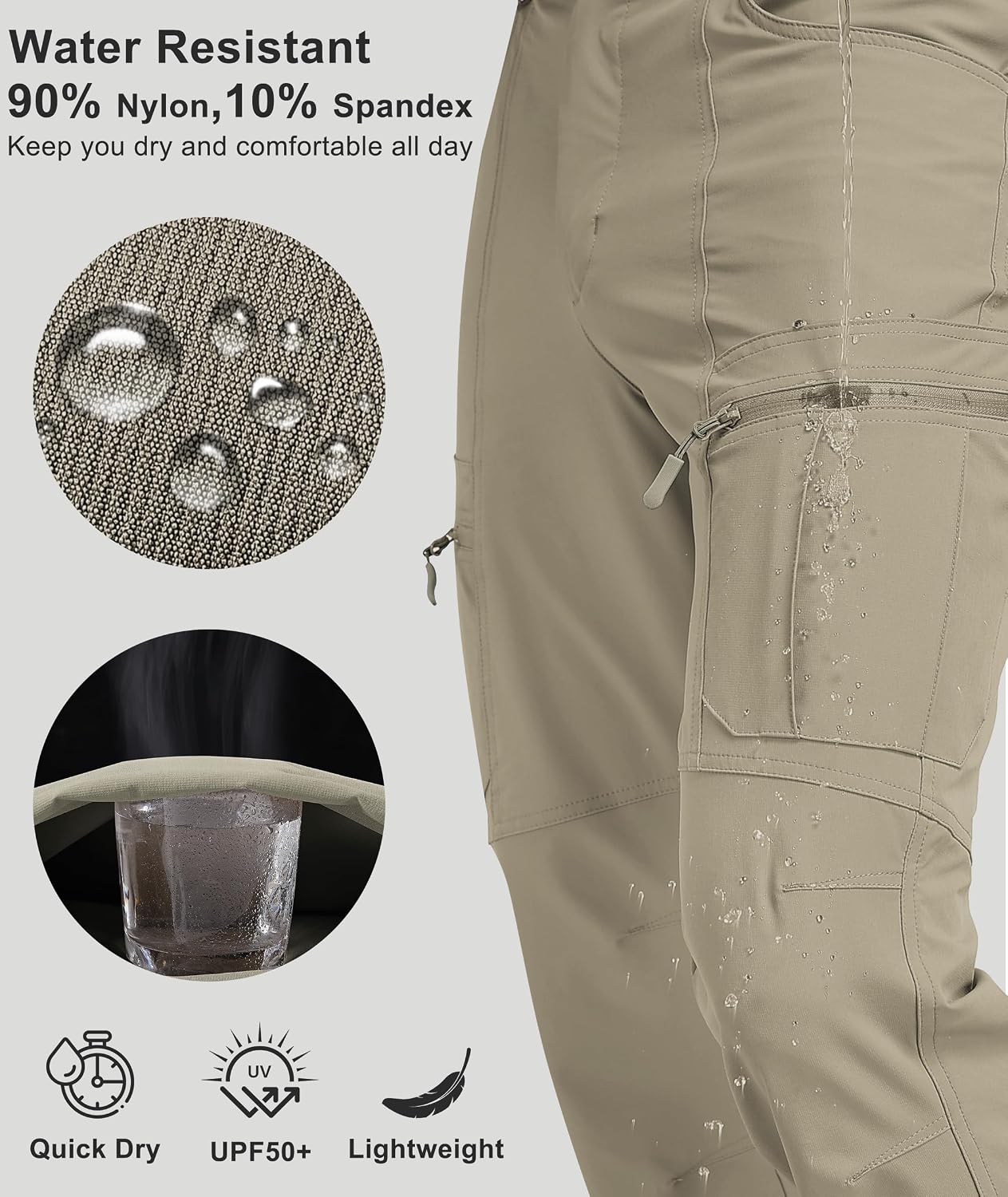 Detalle de Buyboxs Men’s Waterproof Hiking Pants – Lightweight Nylon Cargo Work Pants with 6 Pockets
