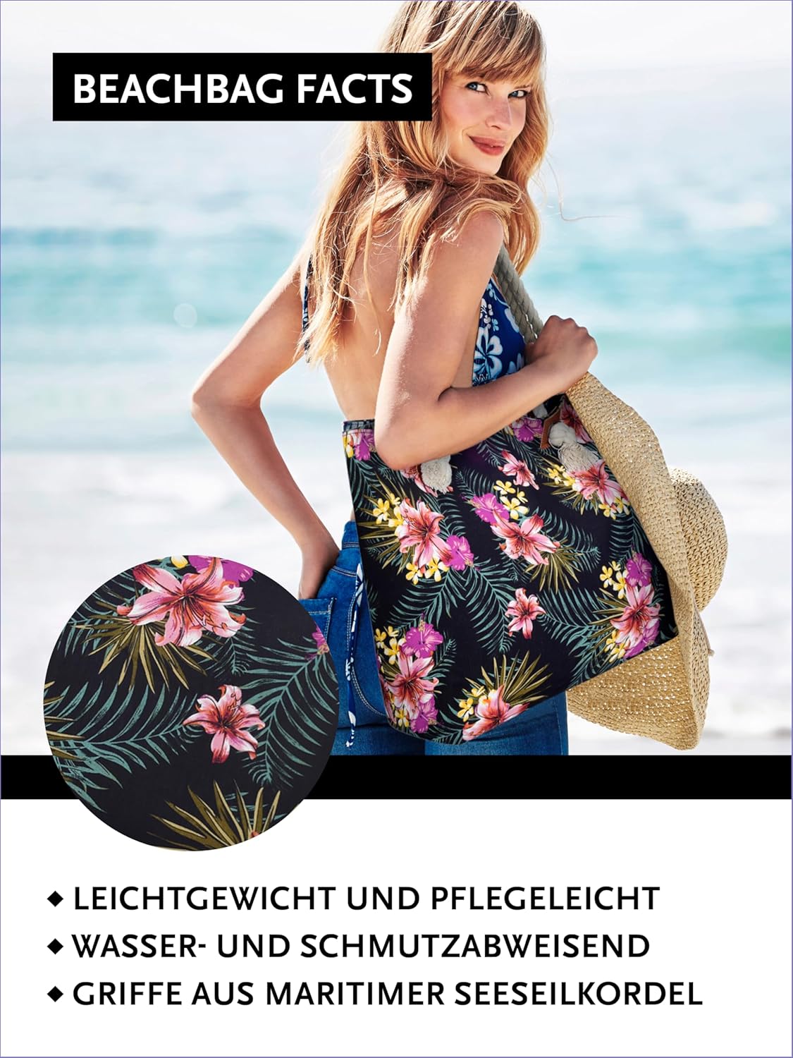 Thumbnail 3 de DonDon Strandtasche XXL mit Reißverschluss – Umhängetasche & Shopper Bag für den Beach Look