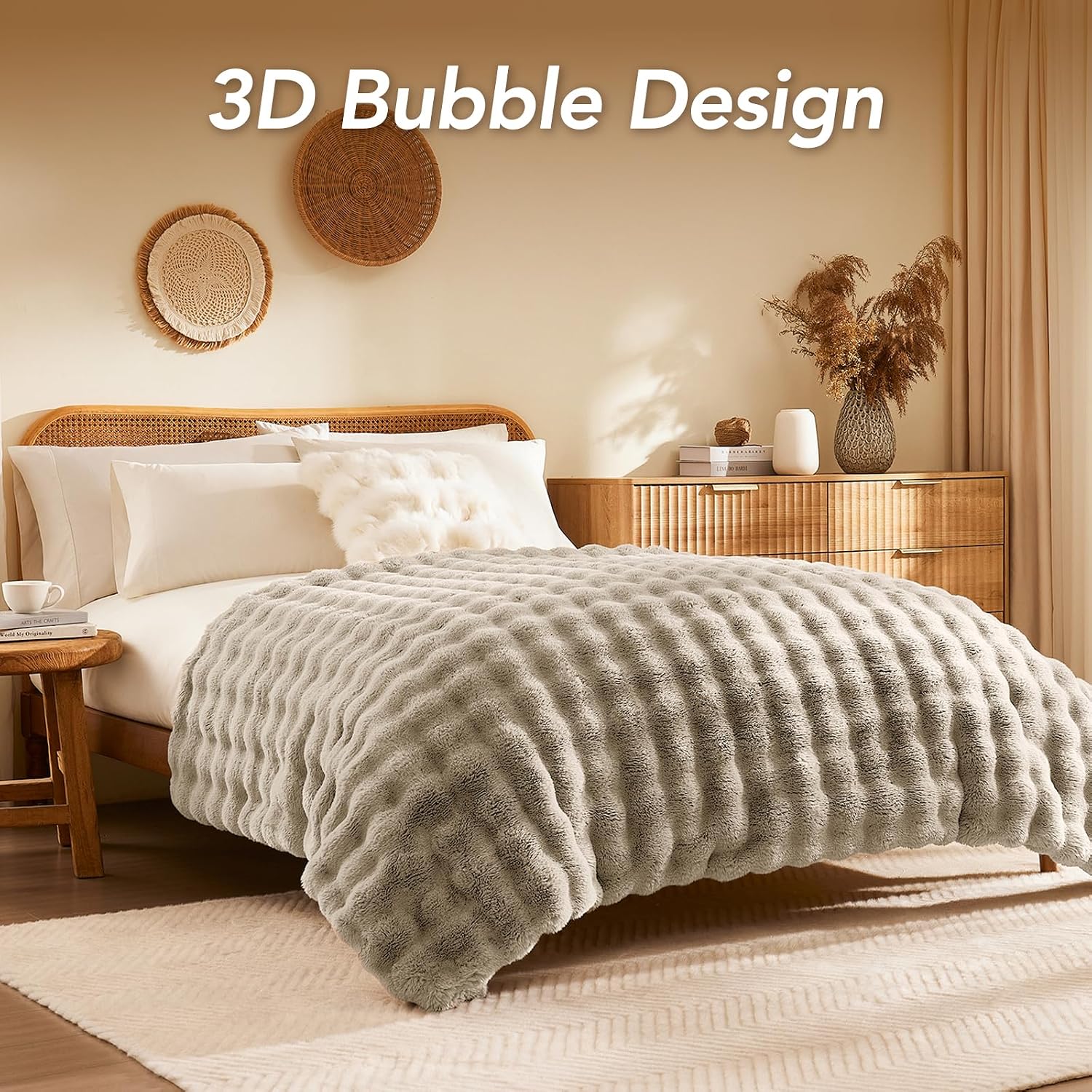Detalle de L'AGRATY Faux Rabbit Fur Blanket 200x220cm