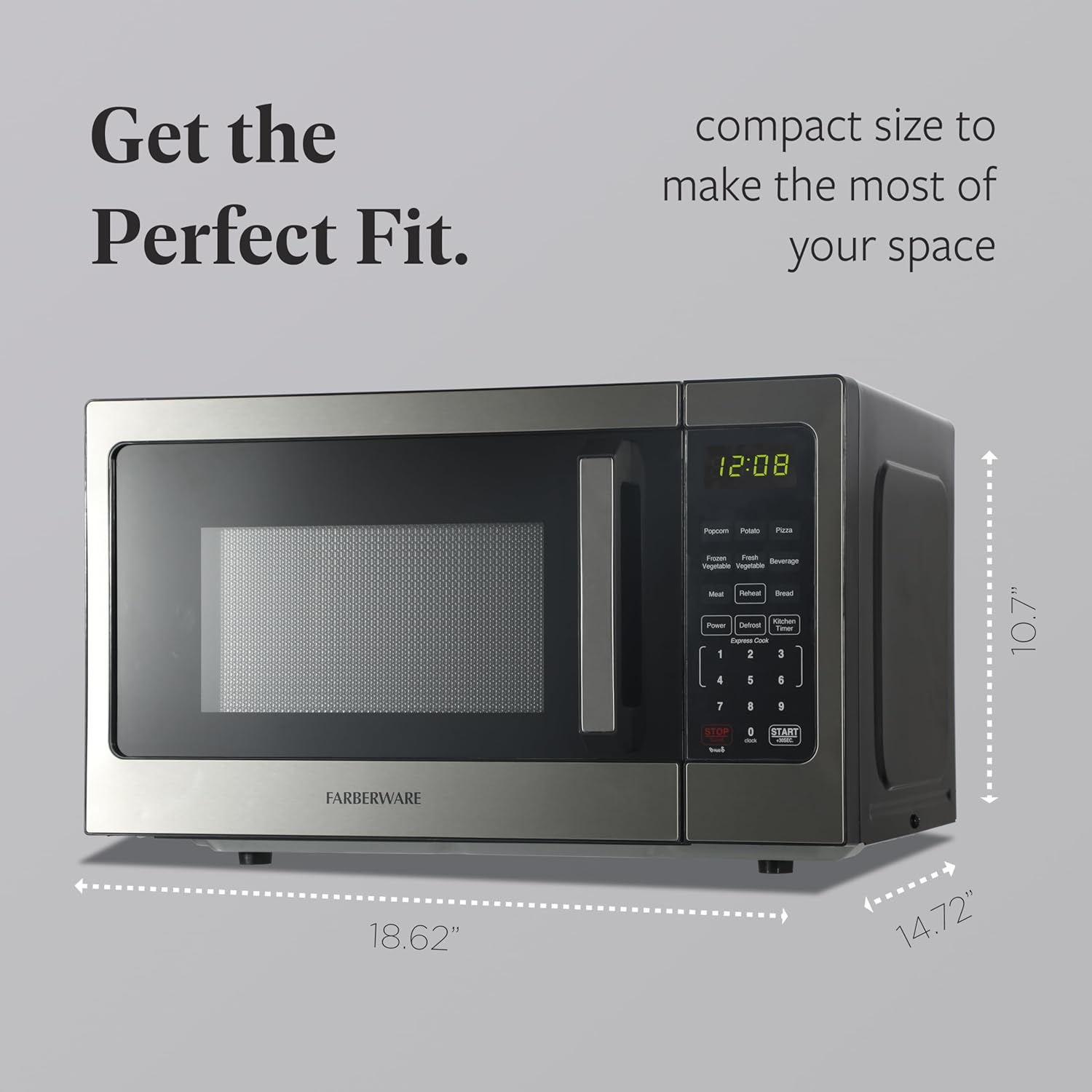 Thumbnail 3 de Farberware 0.9 Cu. Ft. Countertop Microwave Oven — 900W, Auto Cook Settings, Defrost, Easy Clean, Child Safety Lock (Stainless Steel)