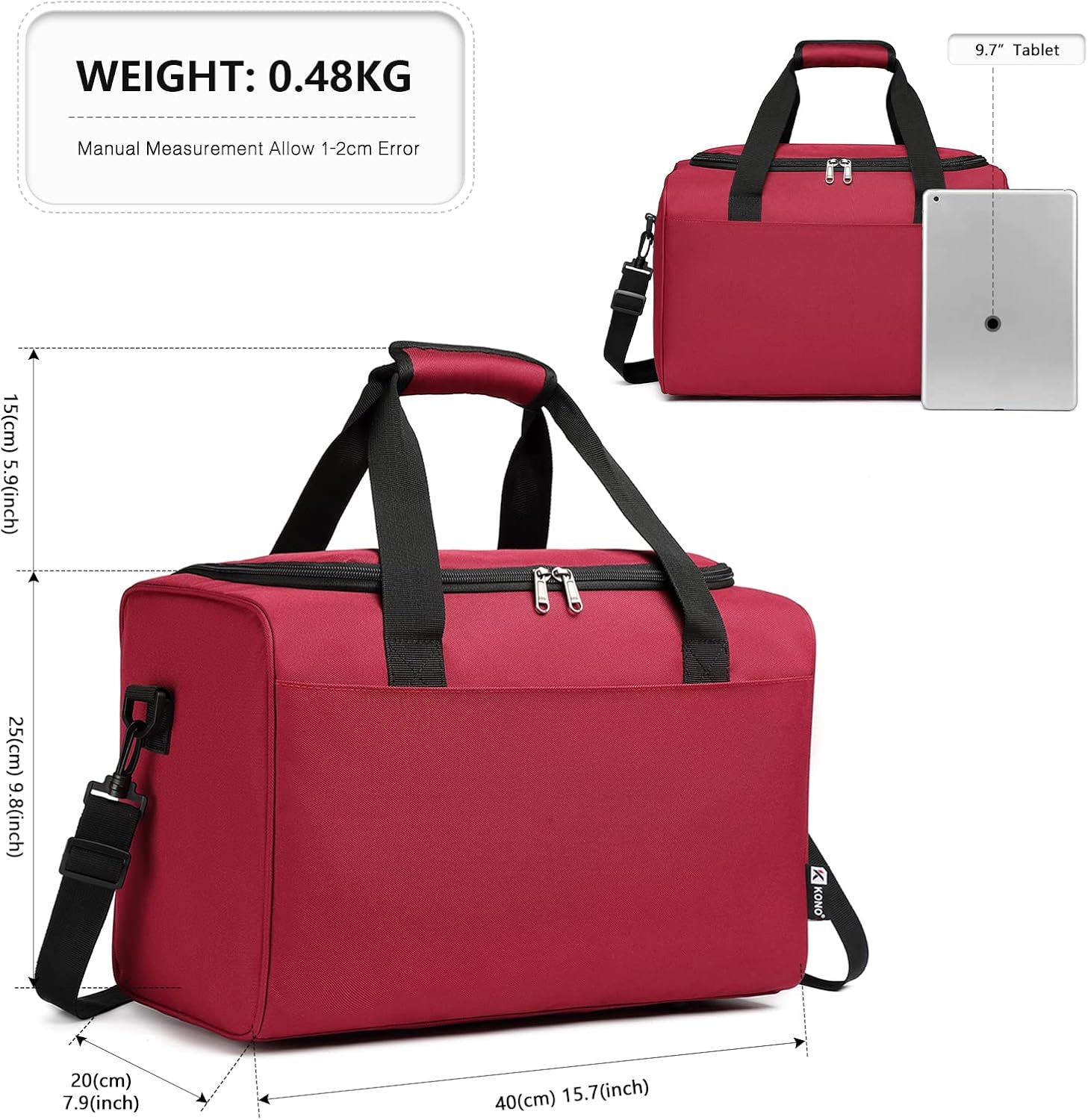 Thumbnail 1 de Kono Ryanair Under The Seat Holdall 40x20x25cm, 20L Cabin Hand Luggage Bag (Burgundy)