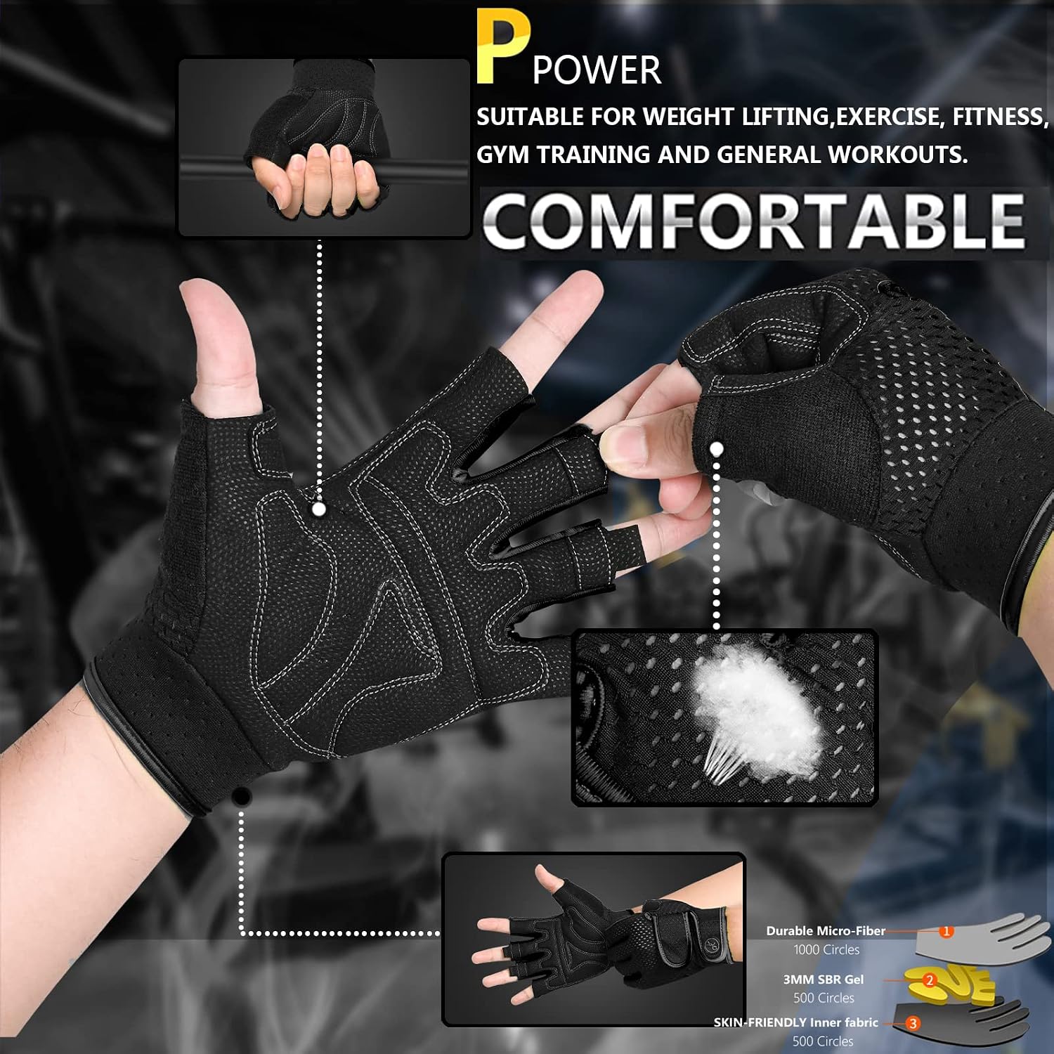 Detalle de MOREOK MK1003 Workout Gloves with 3 mm Gel Palm Pads and Adjustable Wrist