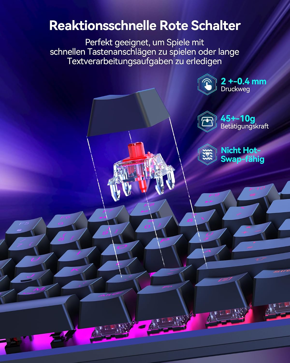 Thumbnail 2 de TECKNET Mechanische Gaming-Tastatur mit 109 Tasten