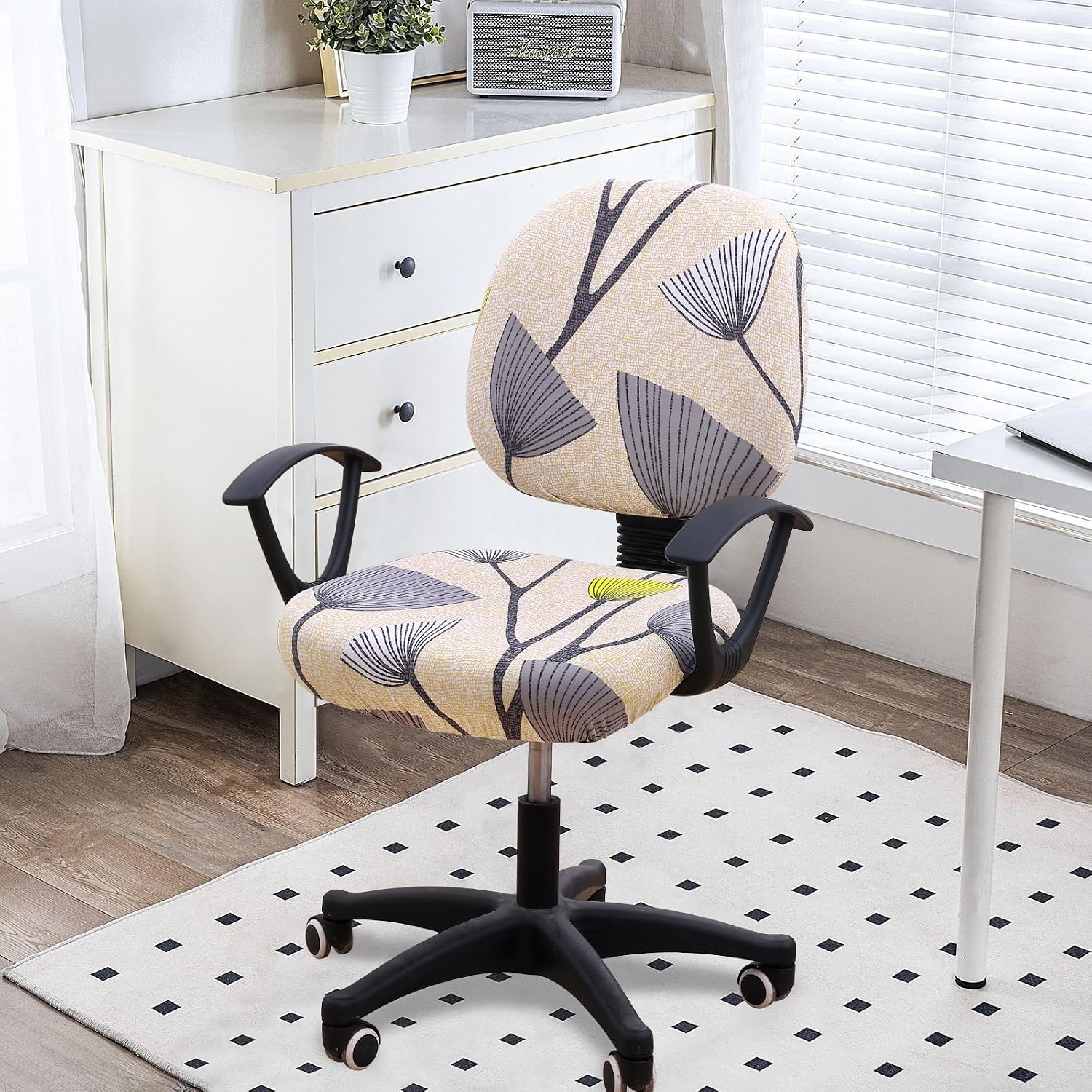 Detalle 2 de Smiry Stretch Printed Office Chair Cover for Seat and Back, Washable Yellow and Gray