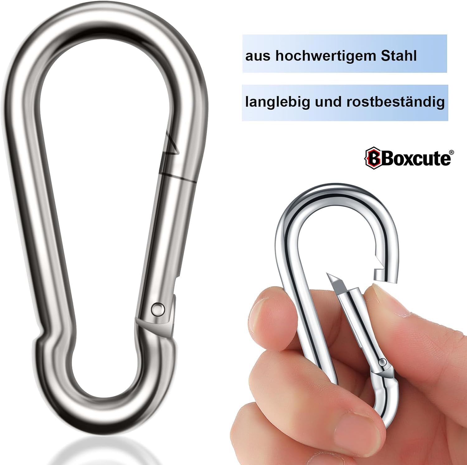Detalle de Boxcute Lot de 12 mousquetons anti-rouille Ø6 x 60 mm – charge max 180 kg