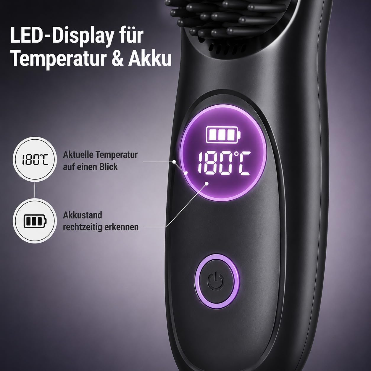 Detalle de STRUKTURPASTE Stylingbürste für Kurze Haare – Kabellos, LED-Anzeige, 3 Temperaturstufen