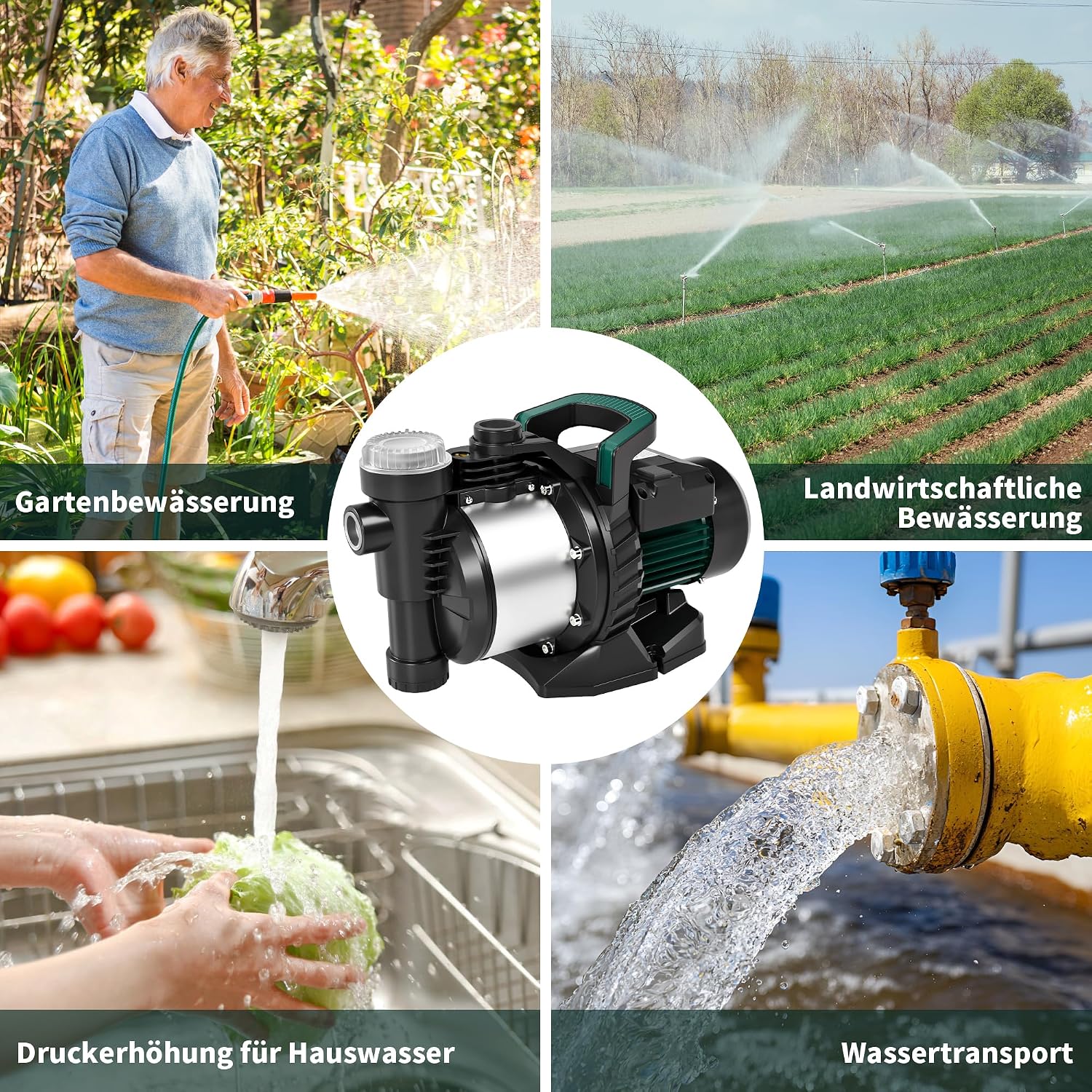 Thumbnail 6 de LANCHEZ Gartenpumpe 5000 l/h – 1300 W, Förderhöhe 50 m, inkl. Filter, Wasseranschluss und Ablass