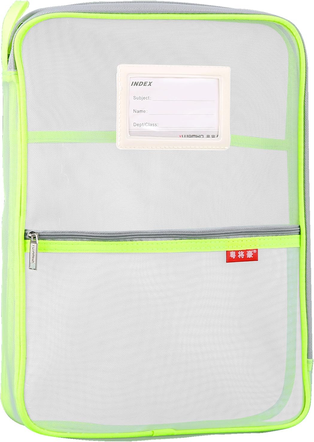 Mesh Document Bag Nylon File Zip Bag in A4 – Green, with L-shaped Zip and Internal Dividers