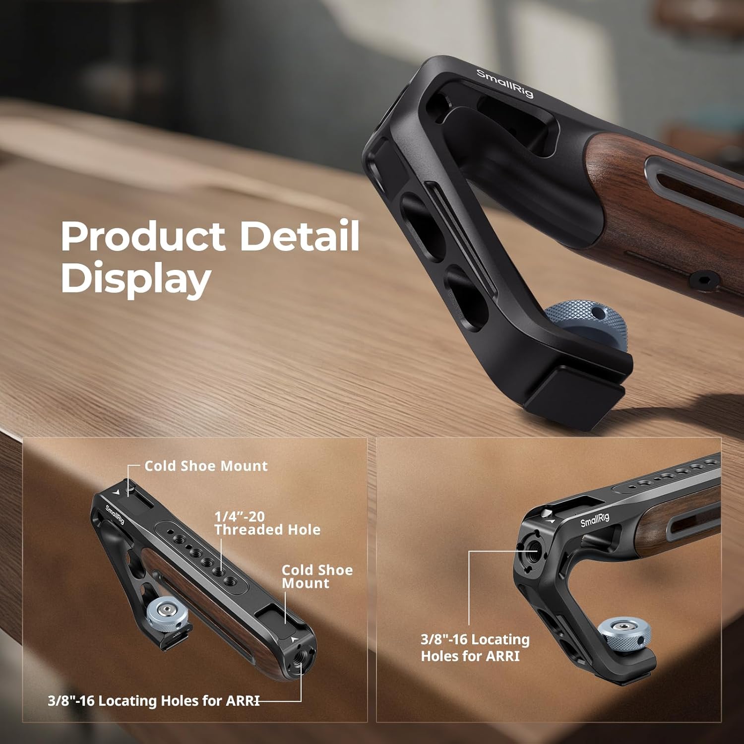 Thumbnail 1 de SmallRig Wooden Top Handle with Cold Shoe Mount (Model 5250) for Camera Cages