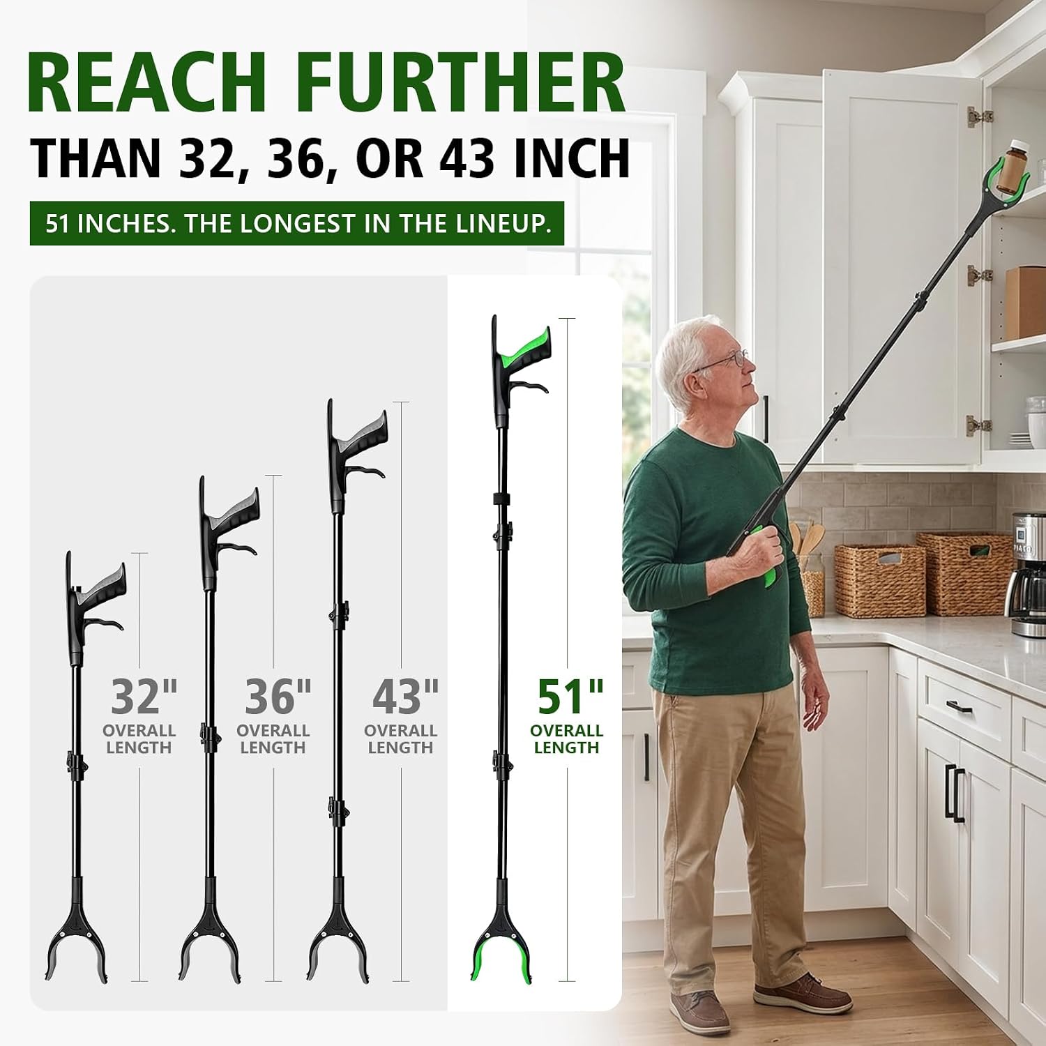 Detalle 2 de rewkcy 51-Inch Grabber Reacher Tool with Aluminum Shaft and Rotating Jaw
