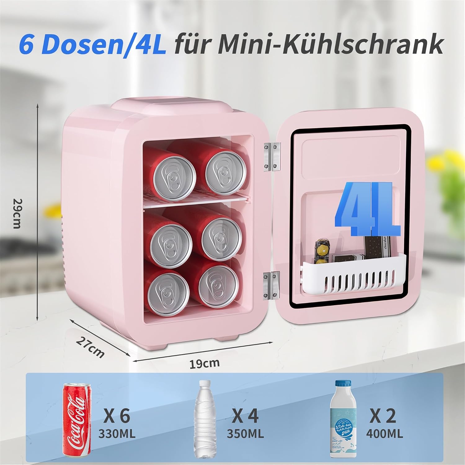 Detalle 2 de YASHE 4L Mini-Kühlschrank: Thermoelektrisch kühlen und wärmen, 220V/12V, rosa
