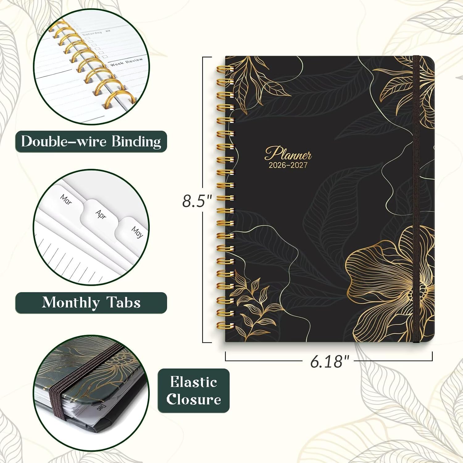 Detalle de Lonely Oak 2026-2027 A5 Academic Planner, Black Gold, Daily, Weekly and Monthly