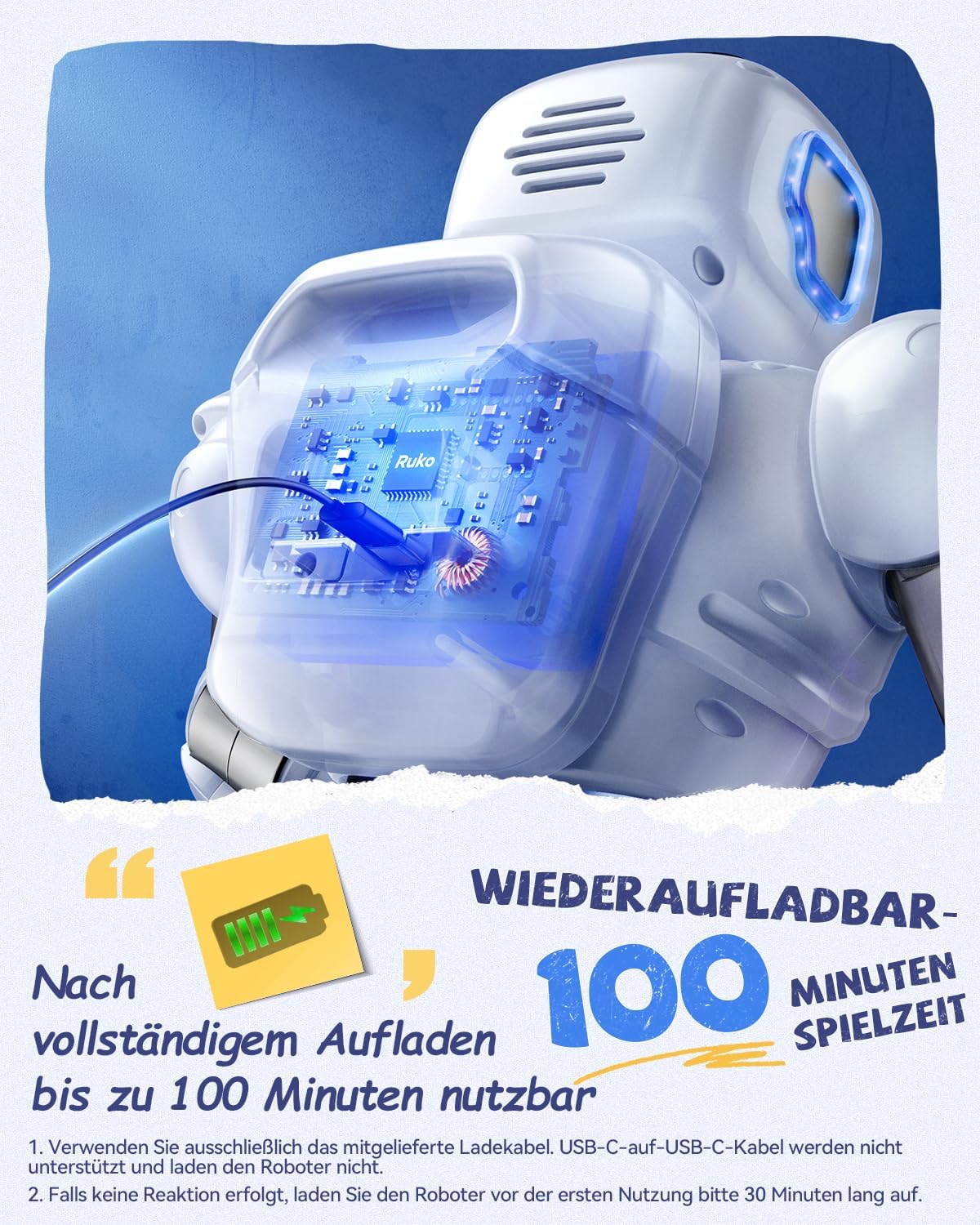 Thumbnail 6 de Ruko 1088 Intelligenter Roboter – interaktiver Lernroboter mit App-Steuerung (groß, blau) für Kinder 4–9 Jahre