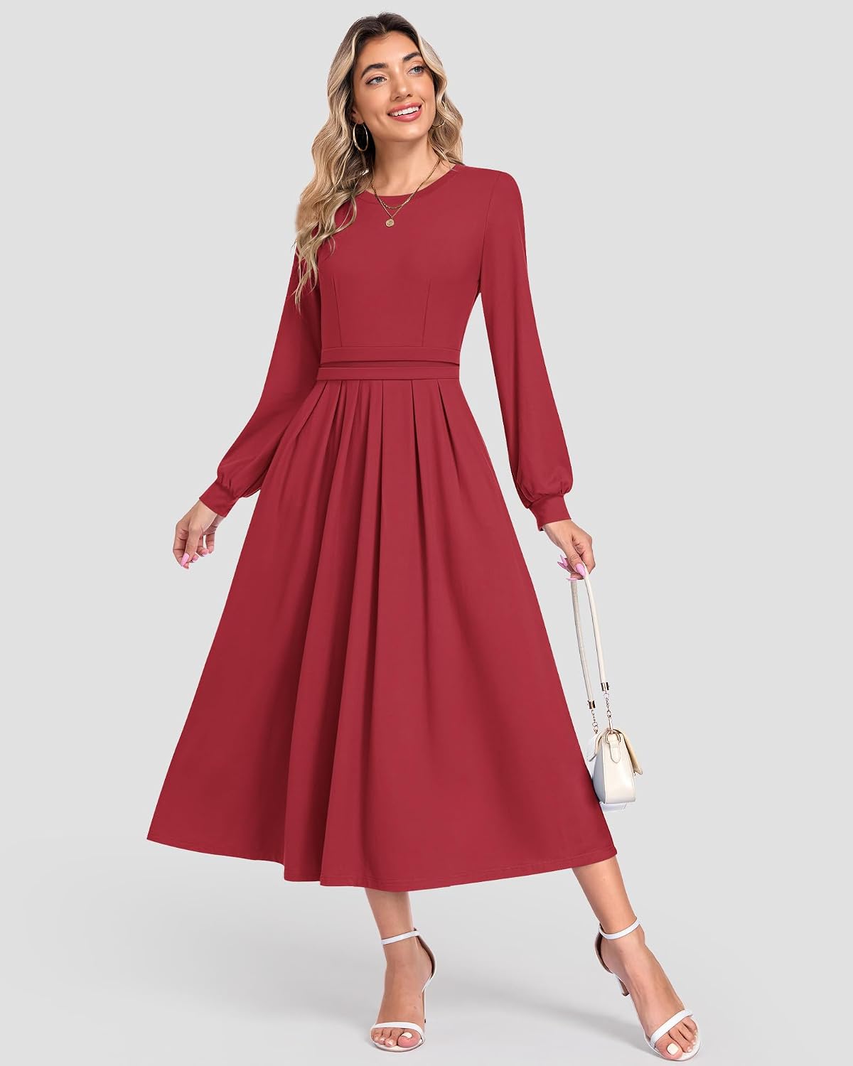 Detalle 2 de MOLERANI Women's Long Sleeve Maxi Dress, High-Waist A-Line with Pockets