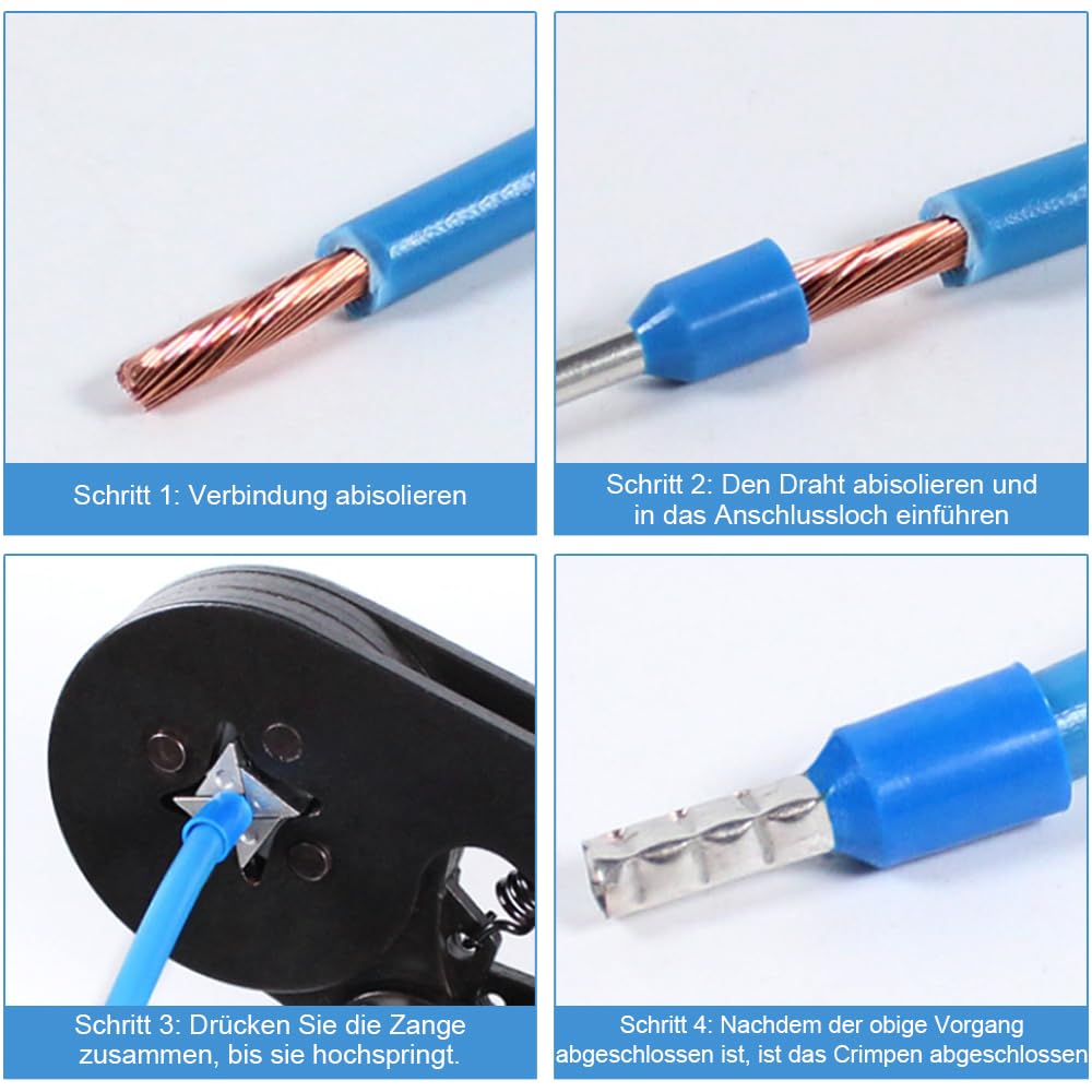 Detalle de Aderendhülsen Set 1200 Stück – Crimpzange Set, isolierte Aderendhülsen 0,5–10 mm², Profi-Qualität